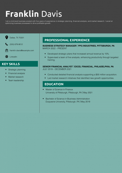 Mid-Level Business Analyst Resume Example