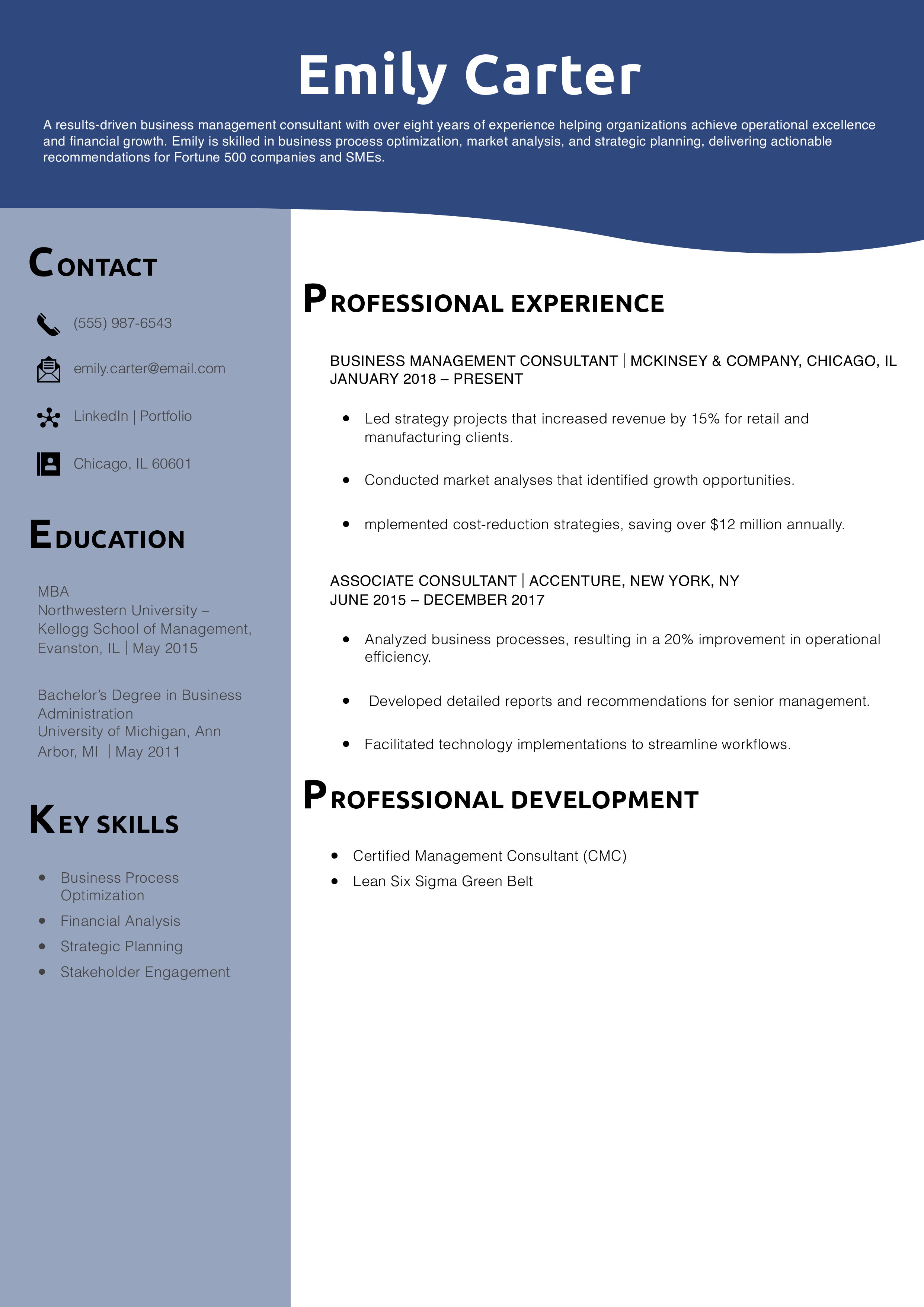  Business Management Consultant Resume Example