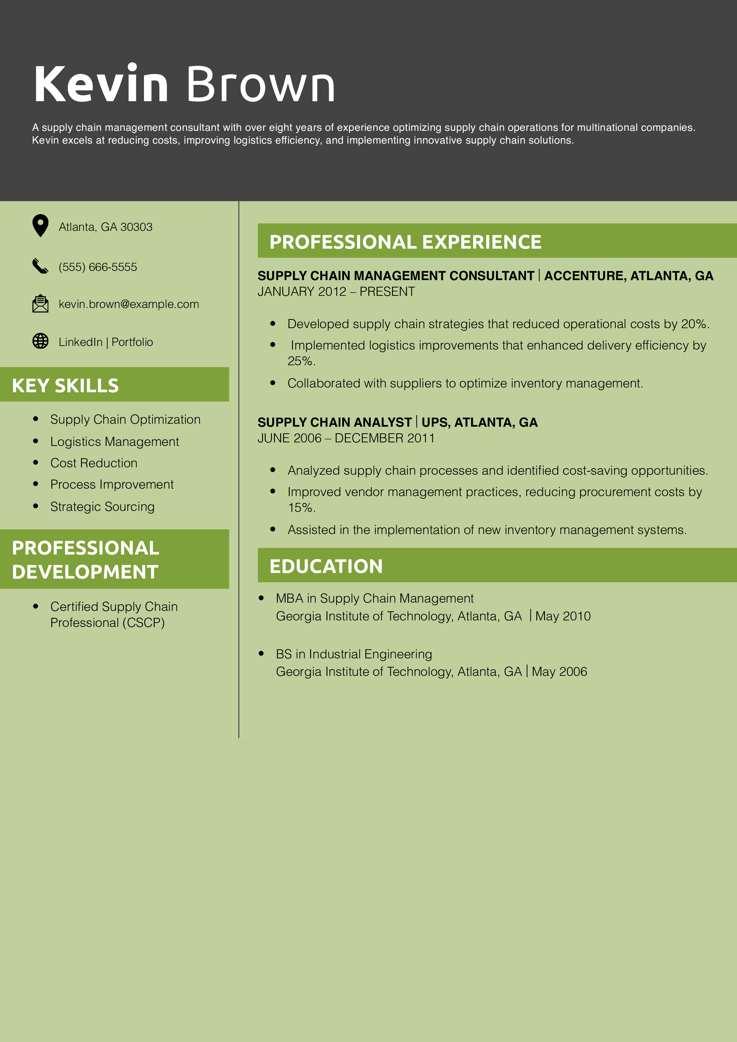  Supply Chain Management Consultant Resume Example