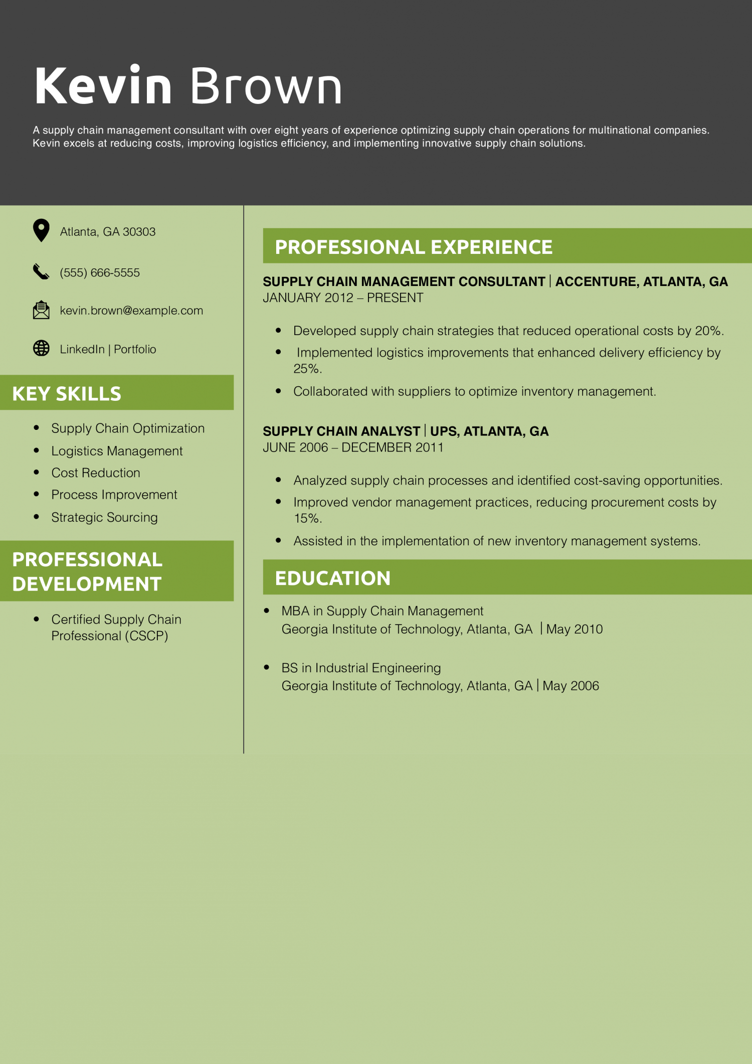 Supply Chain Management Consultant Resume Example