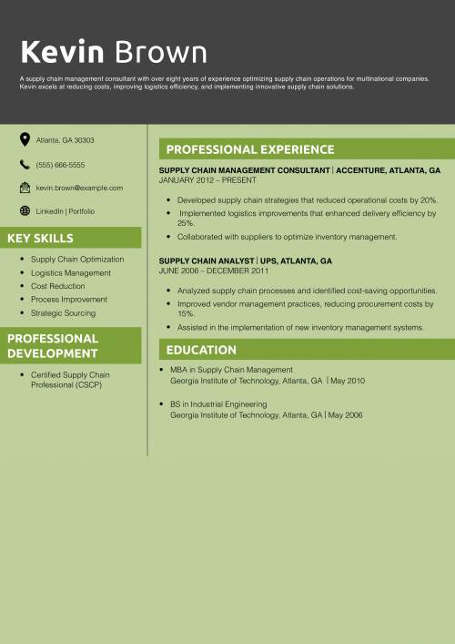  Supply Chain Management Consultant Resume Example