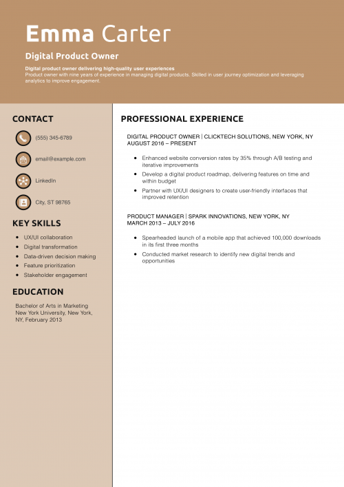Digital Product Owner Resume