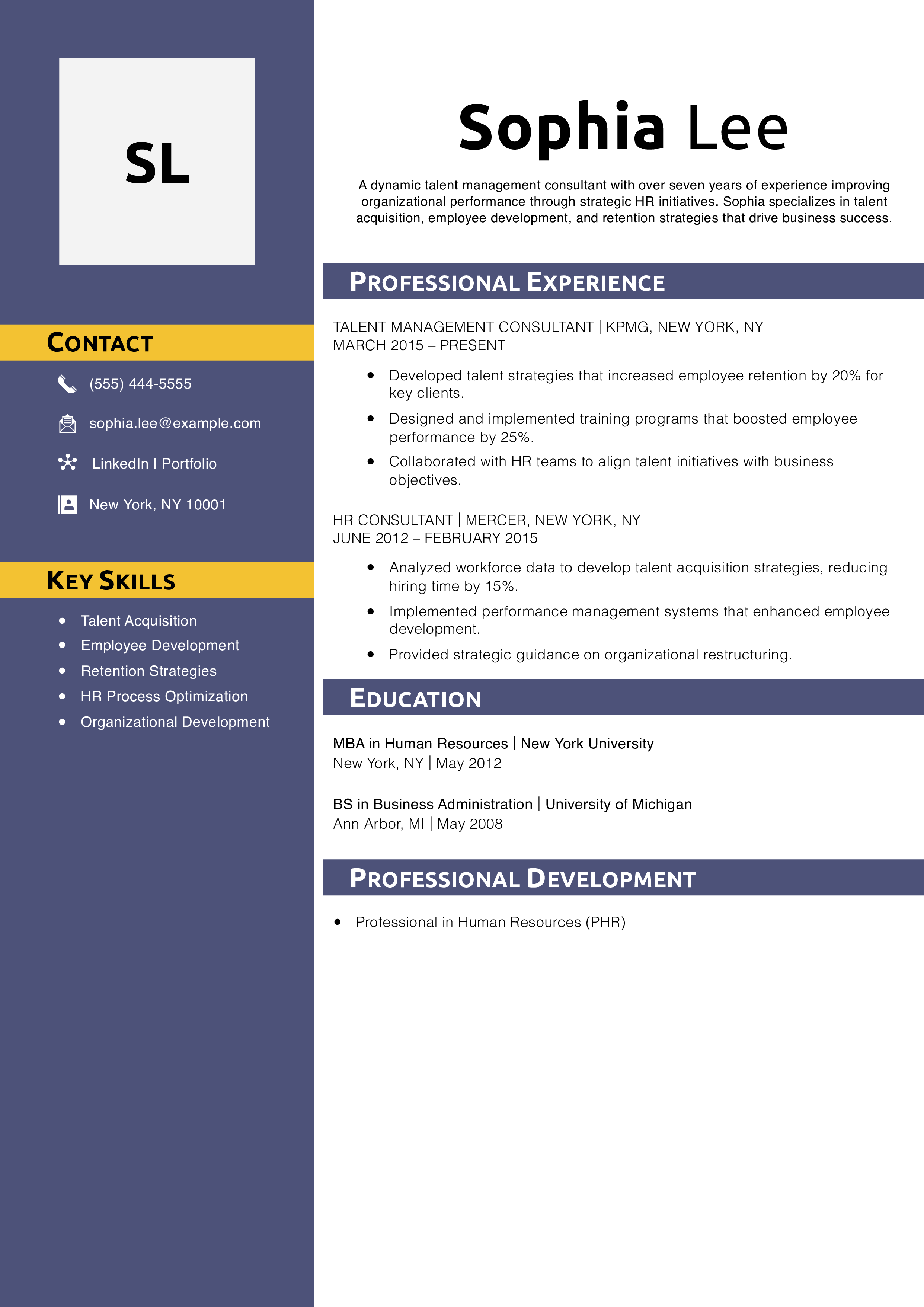  Talent Management Consultant Resume Example