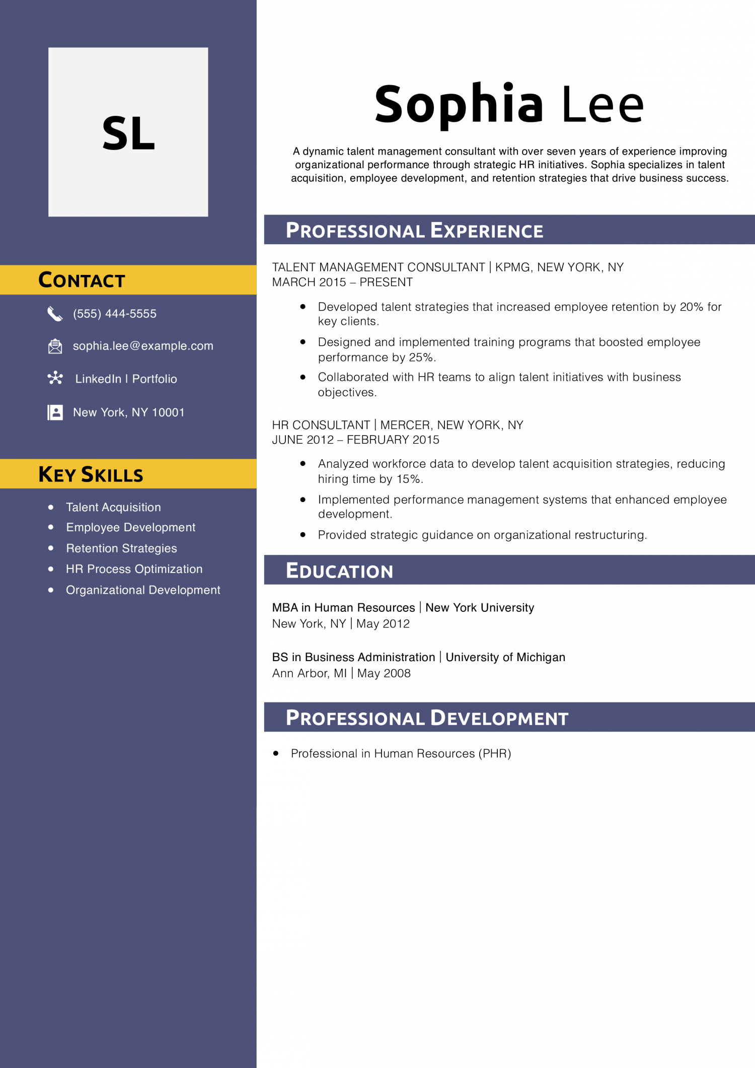 Talent Management Consultant Resume Example