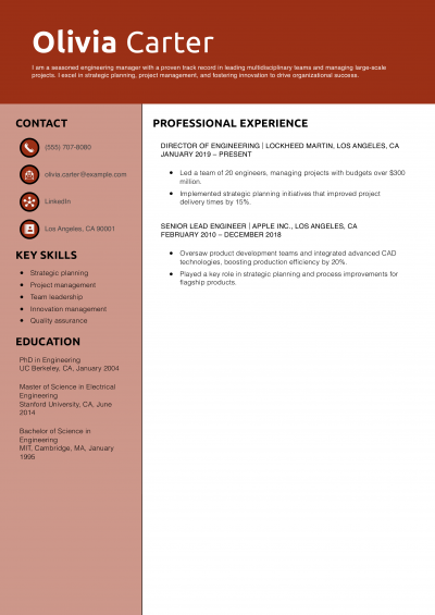 Senior Engineering Manager Resume Example