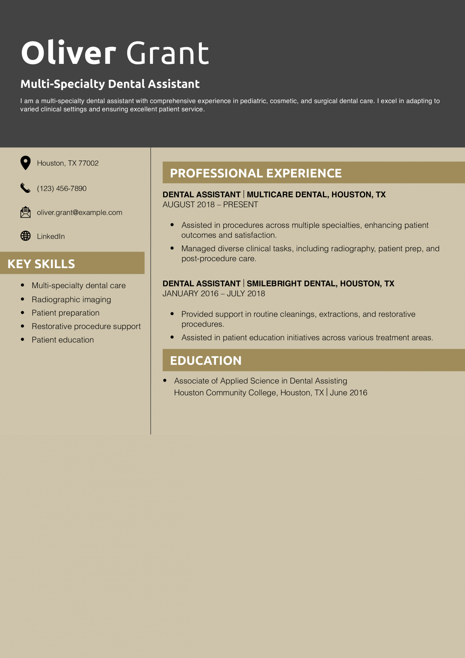 Multi-Specialty Dental Assistant Resume Example