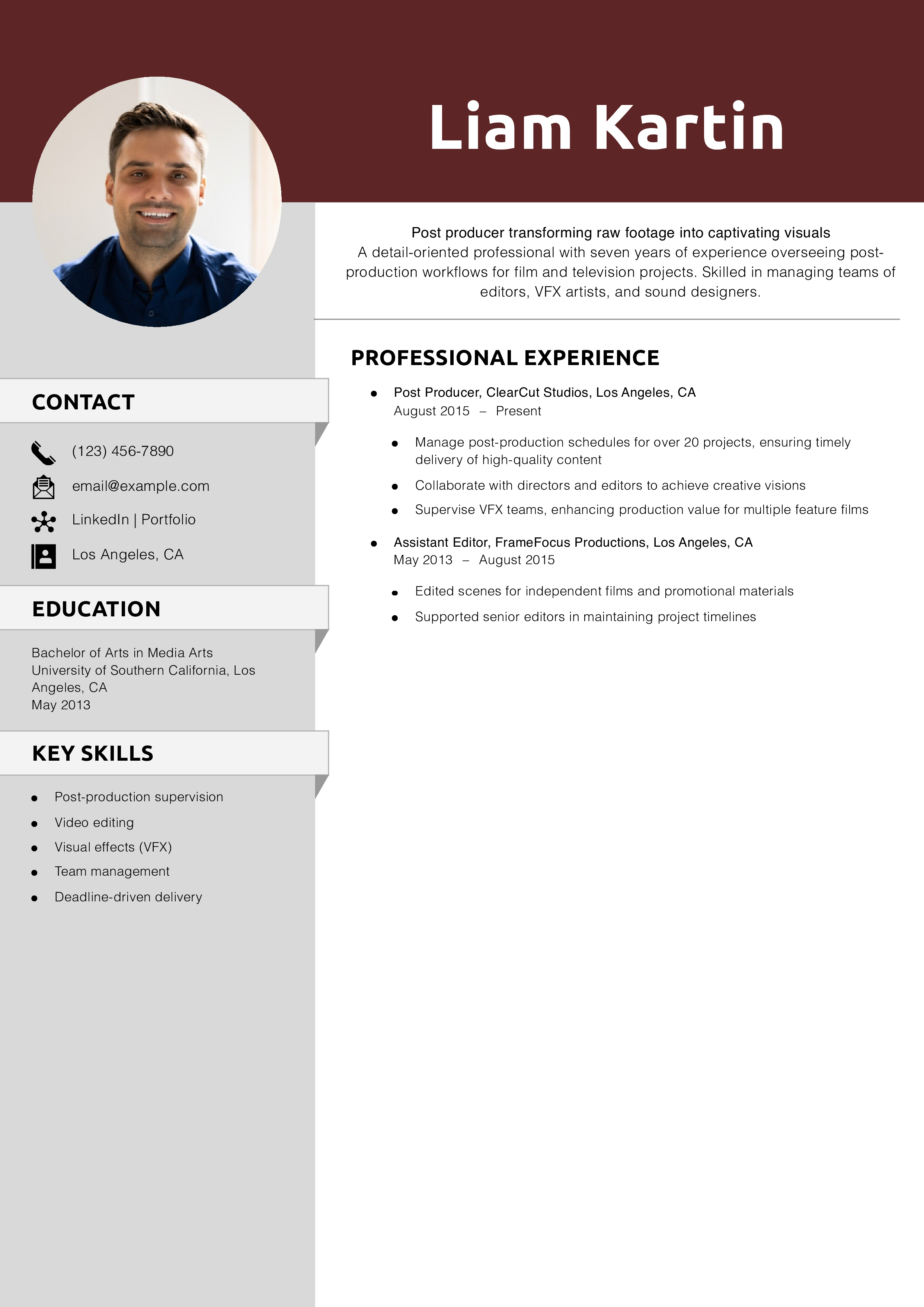 Post producer resume