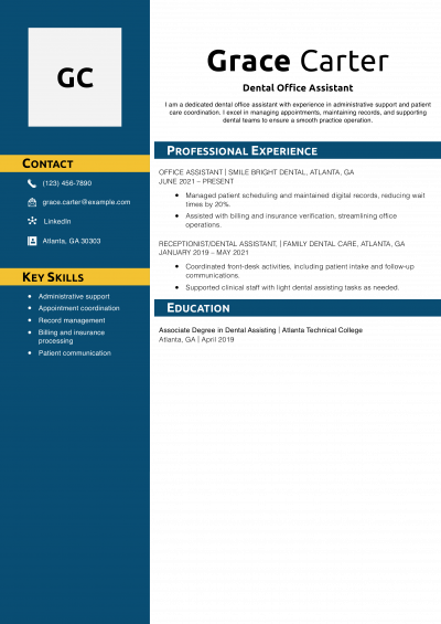 Dental Office Assistant Resume Example