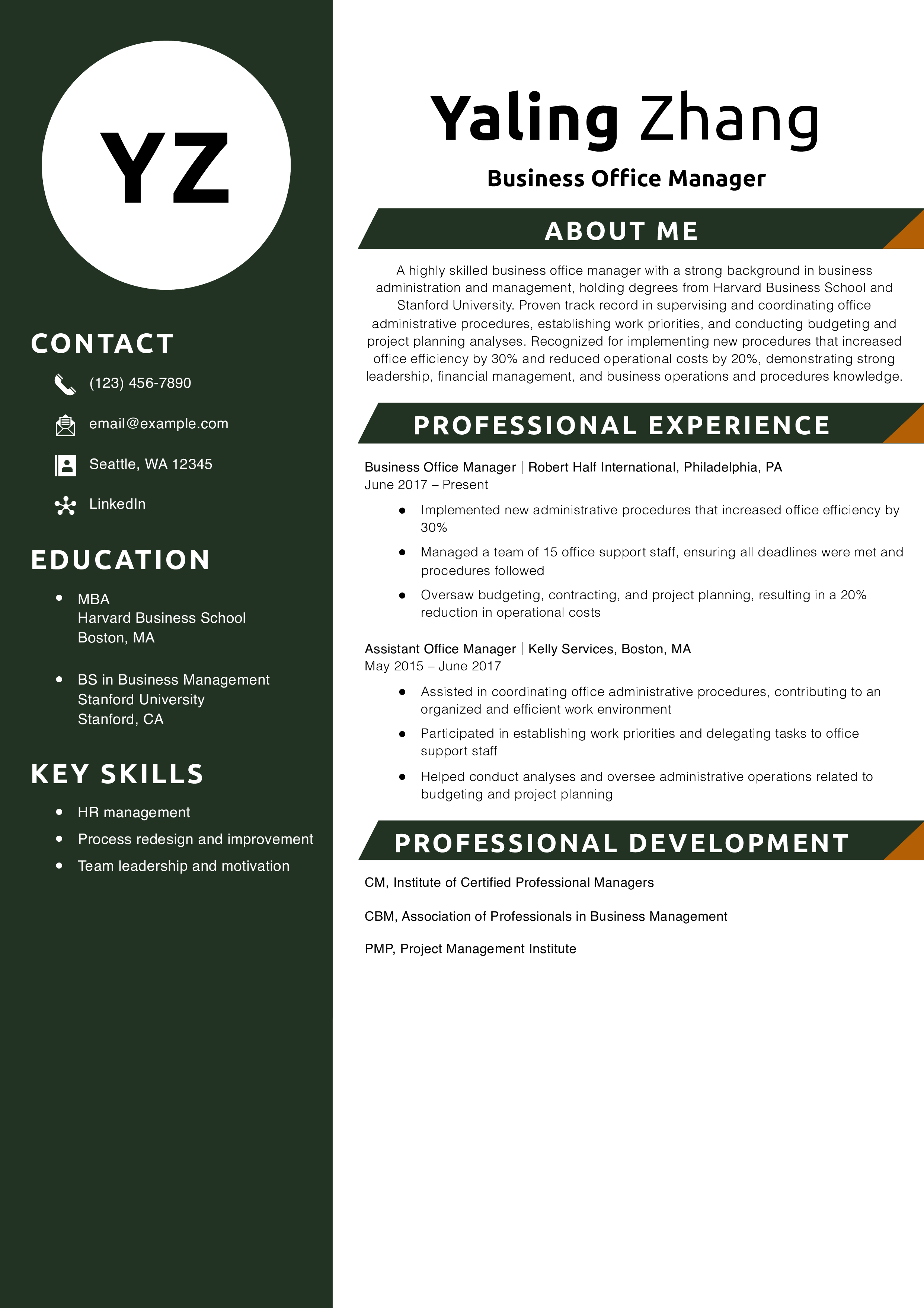 Business Office Manager Resume Example