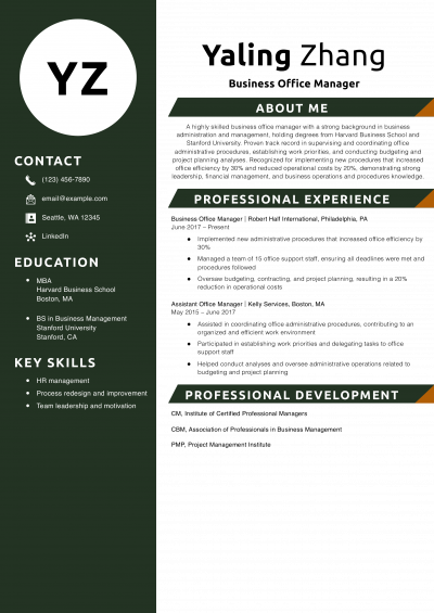 Business Office Manager Resume Example