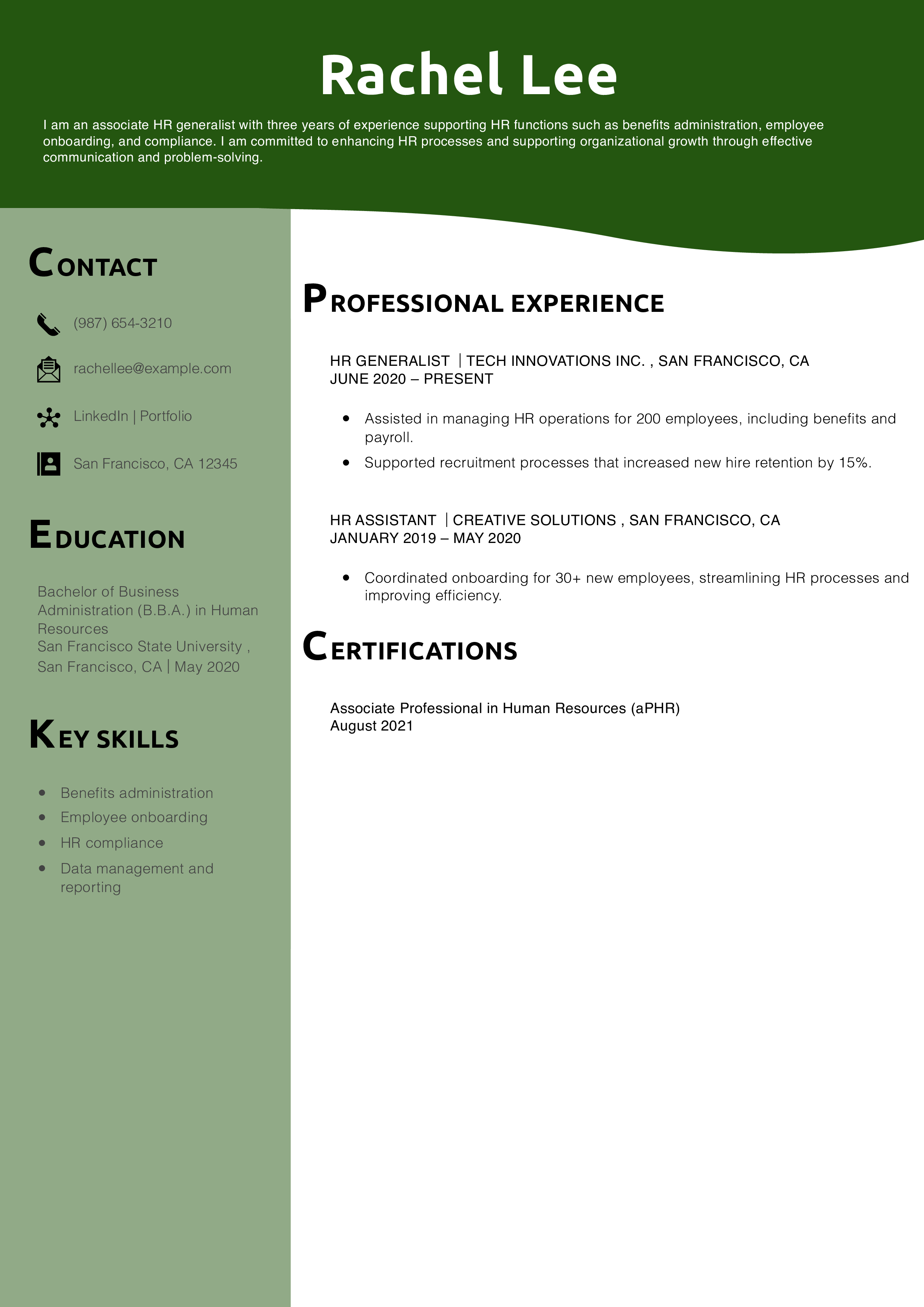 Associate HR Generalist Resume Example