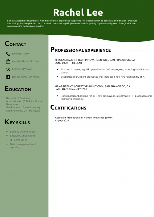 Associate HR Generalist Resume Example