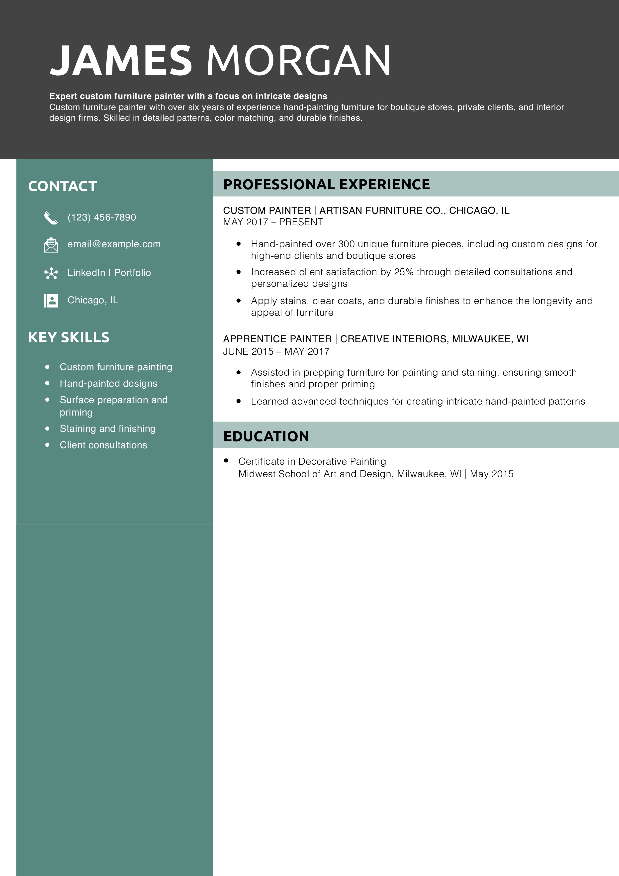Custom furniture painter resume
