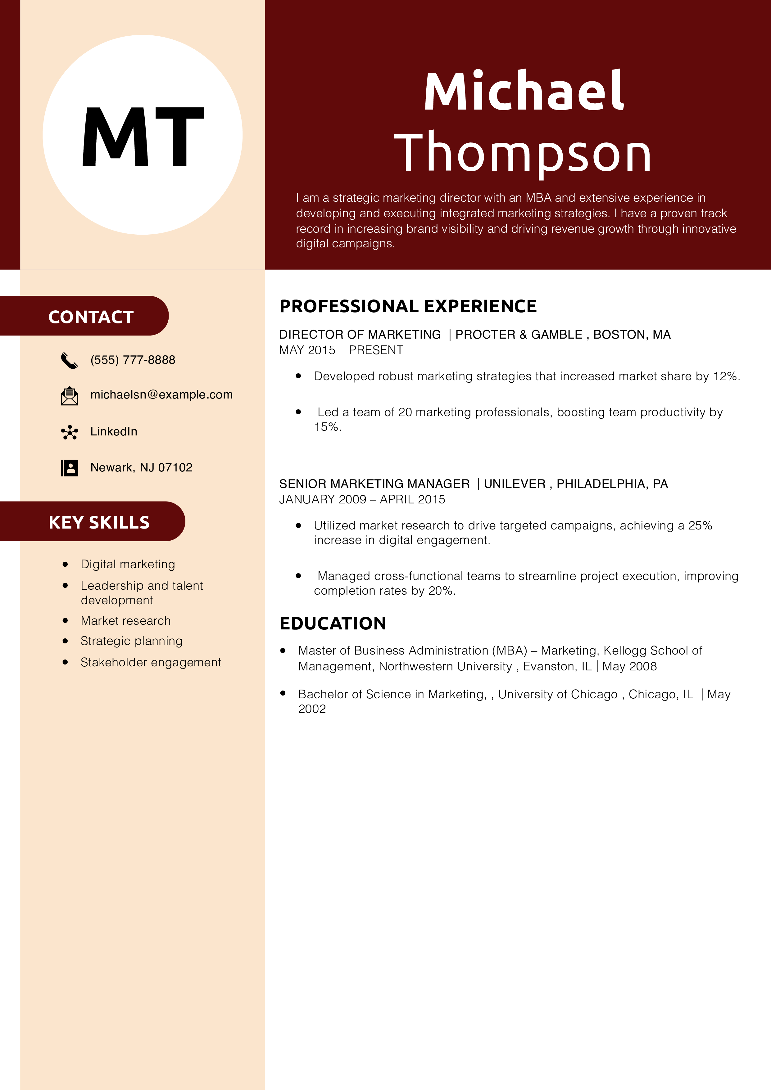 Marketing Director Resume Example
