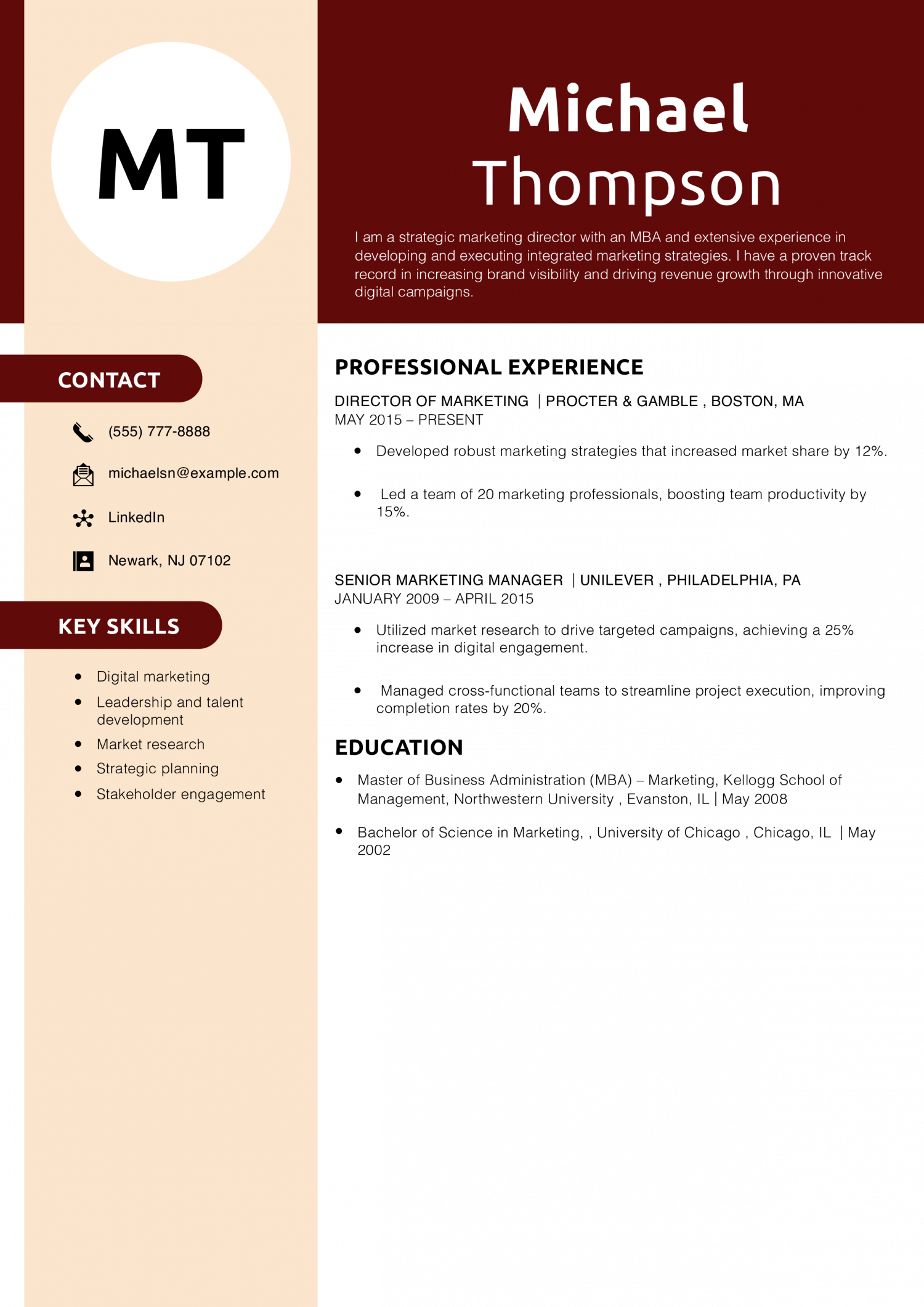 Marketing Director Resume Example