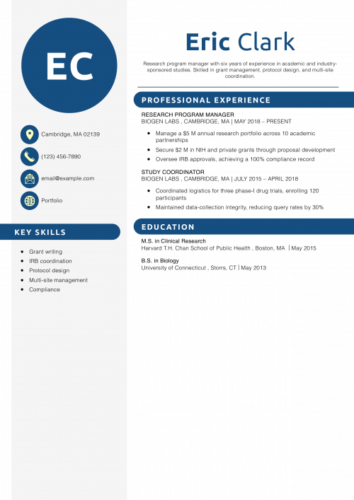  Research Program Manager Resume Example
