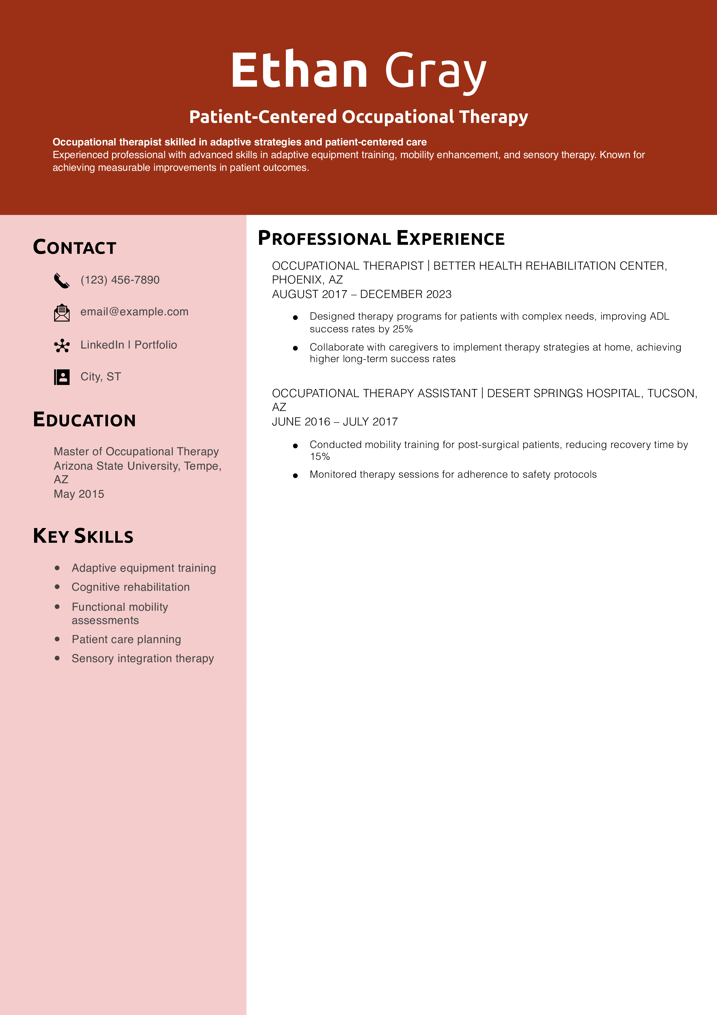 Patient-Centered Occupational Therapy Resume