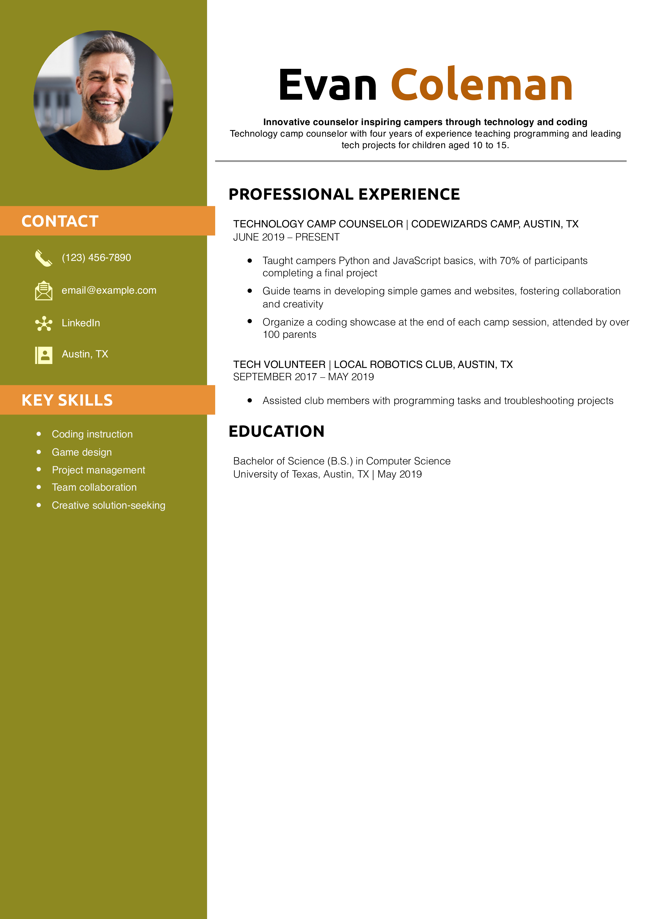 Technology Camp Counselor Resume