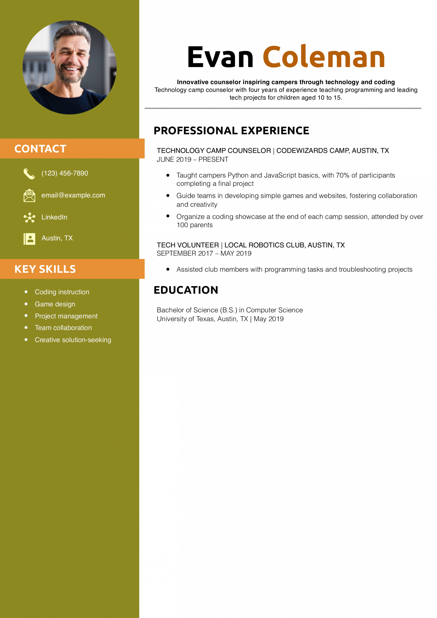 Technology Camp Counselor Resume
