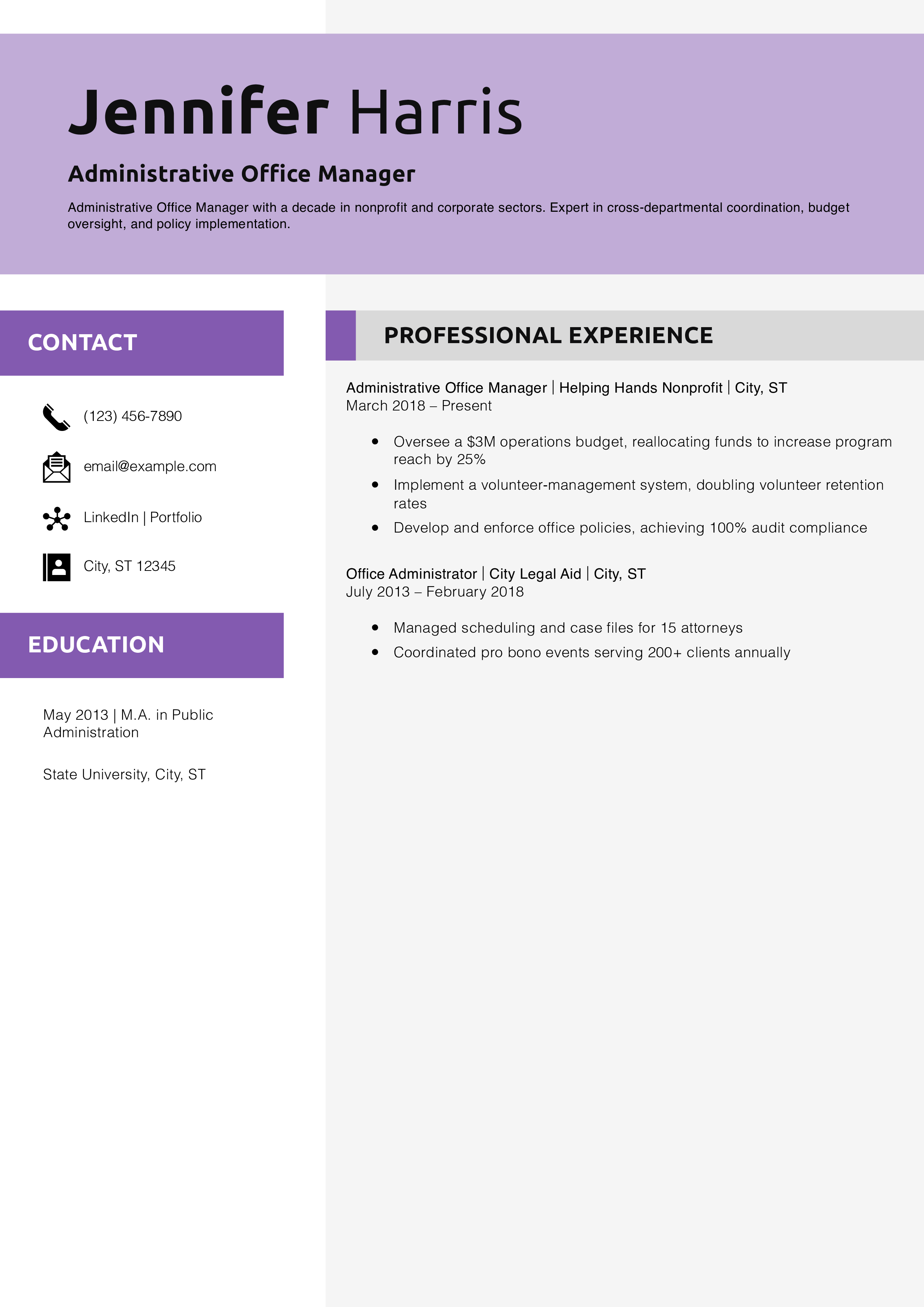 Administrative Office Manager Resume Example
