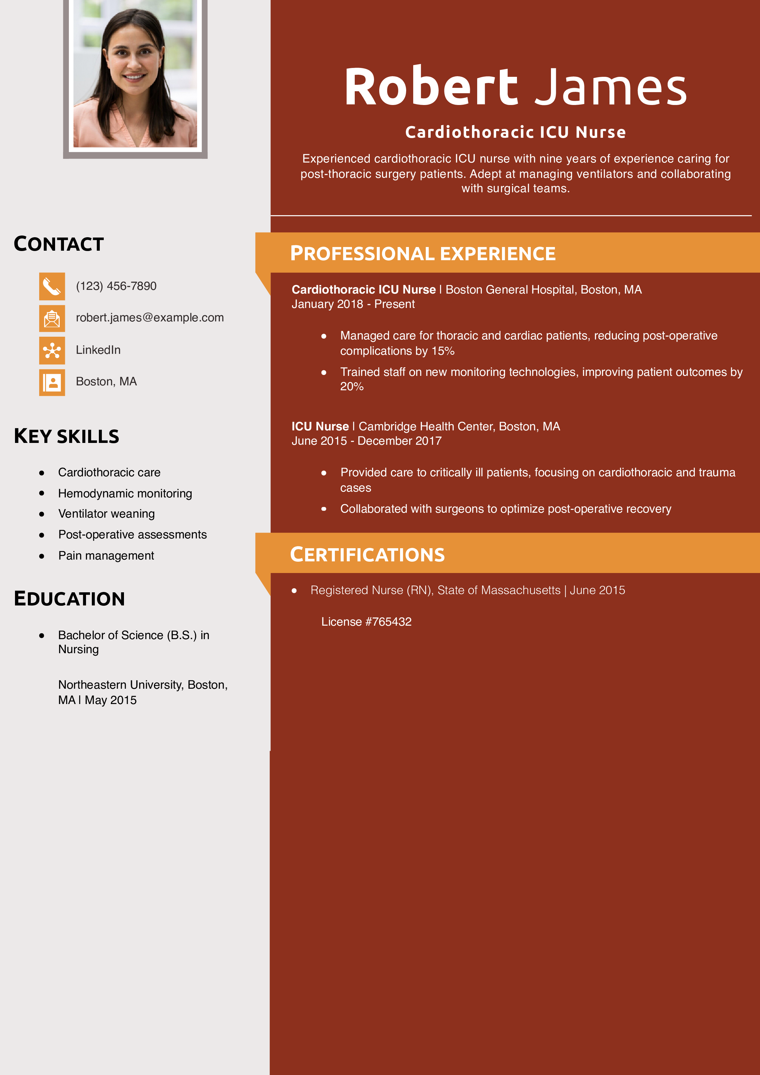 Cardiothoracic ICU Nurse Resume