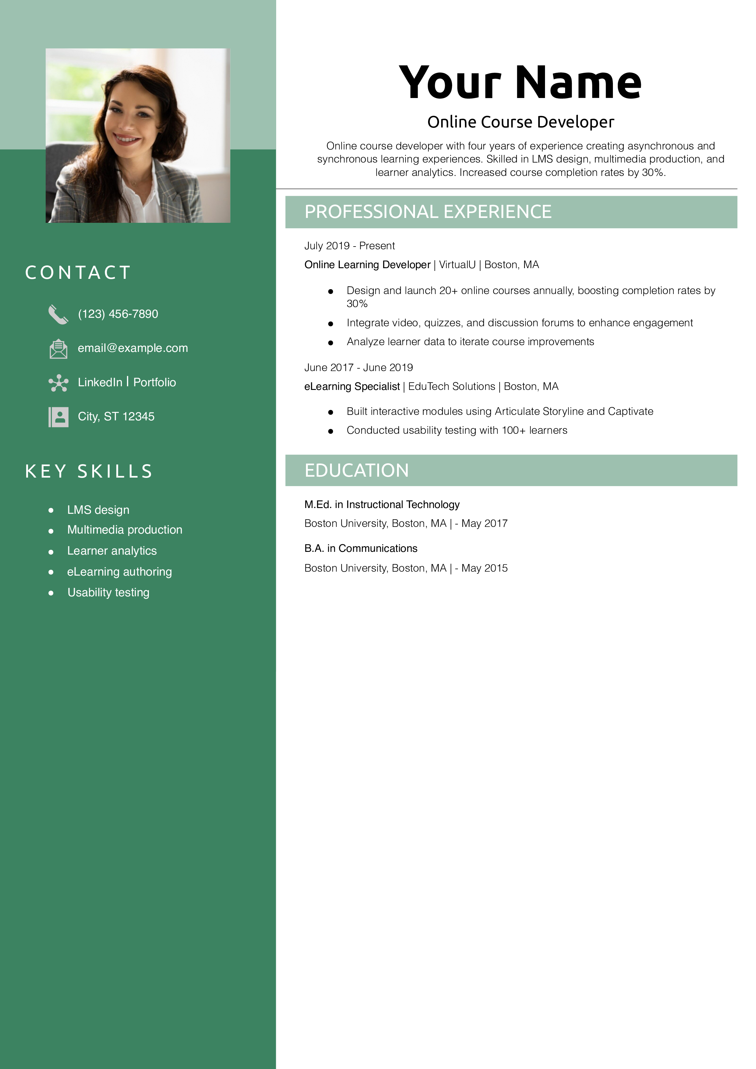 Online Course Developer Resume Example