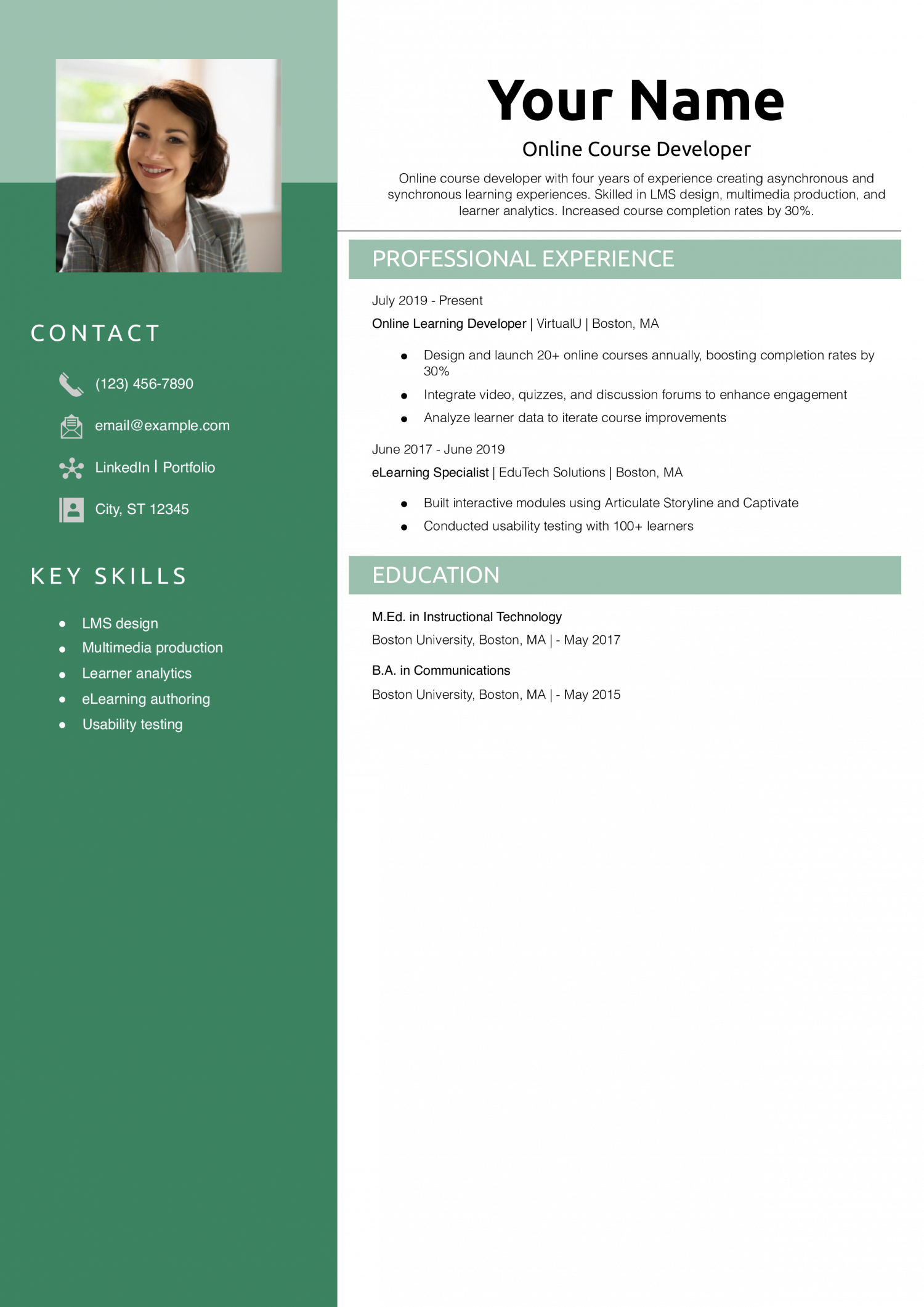 Online Course Developer Resume Example