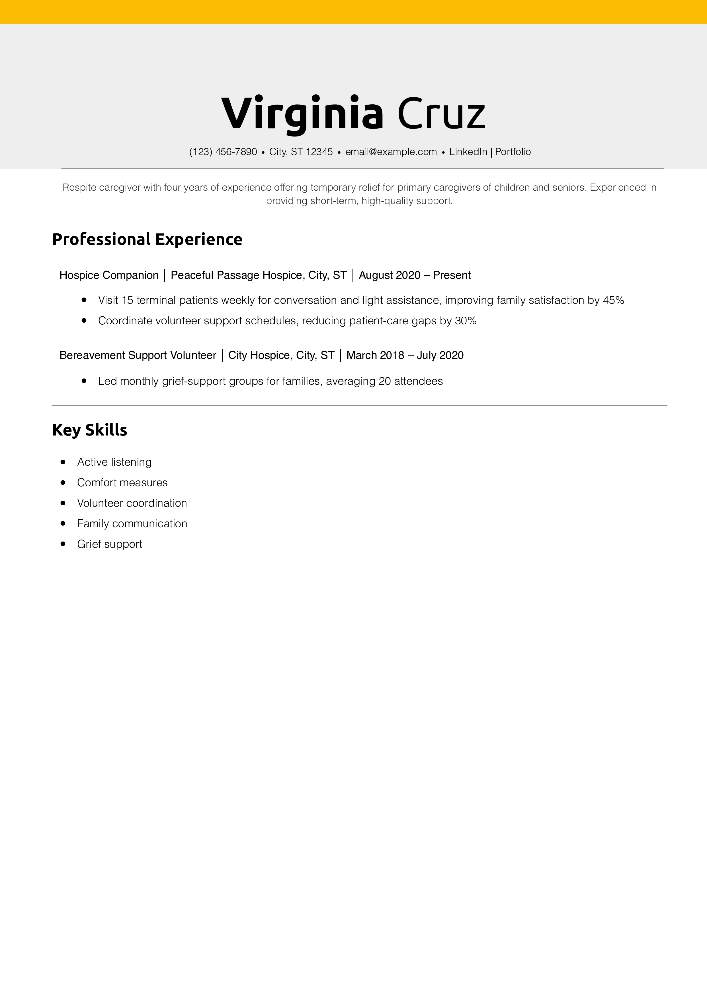 Respite Caregiver Resume Example