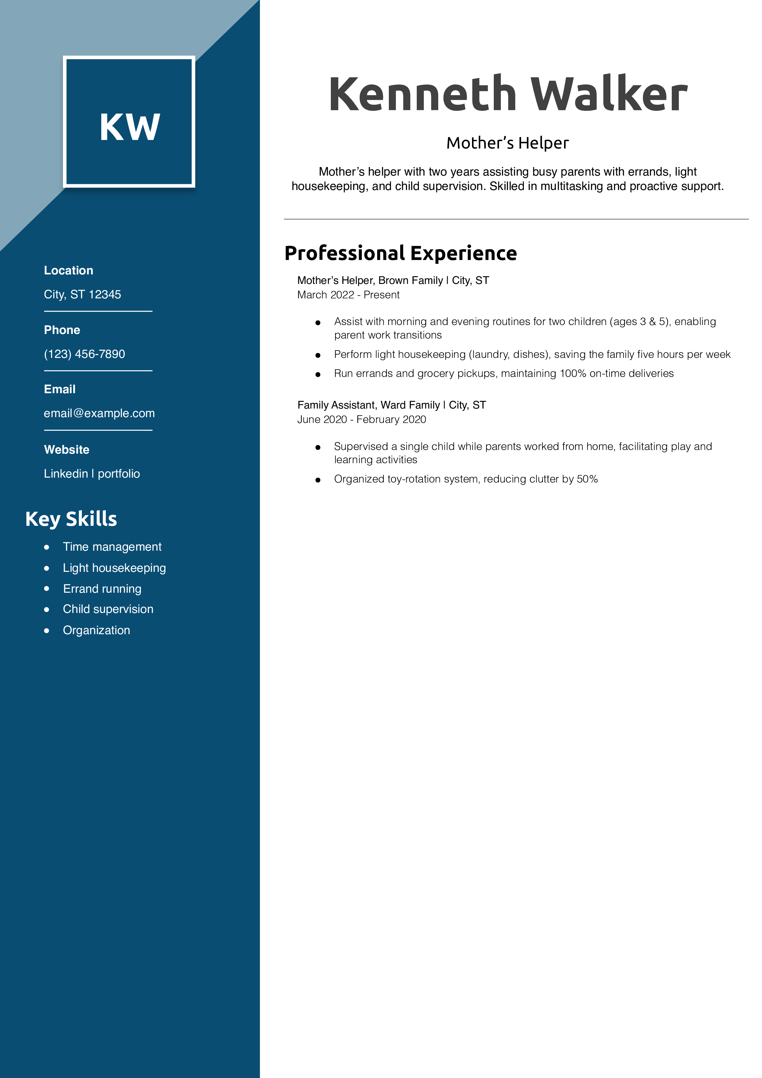 Mother’s Helper Resume Example