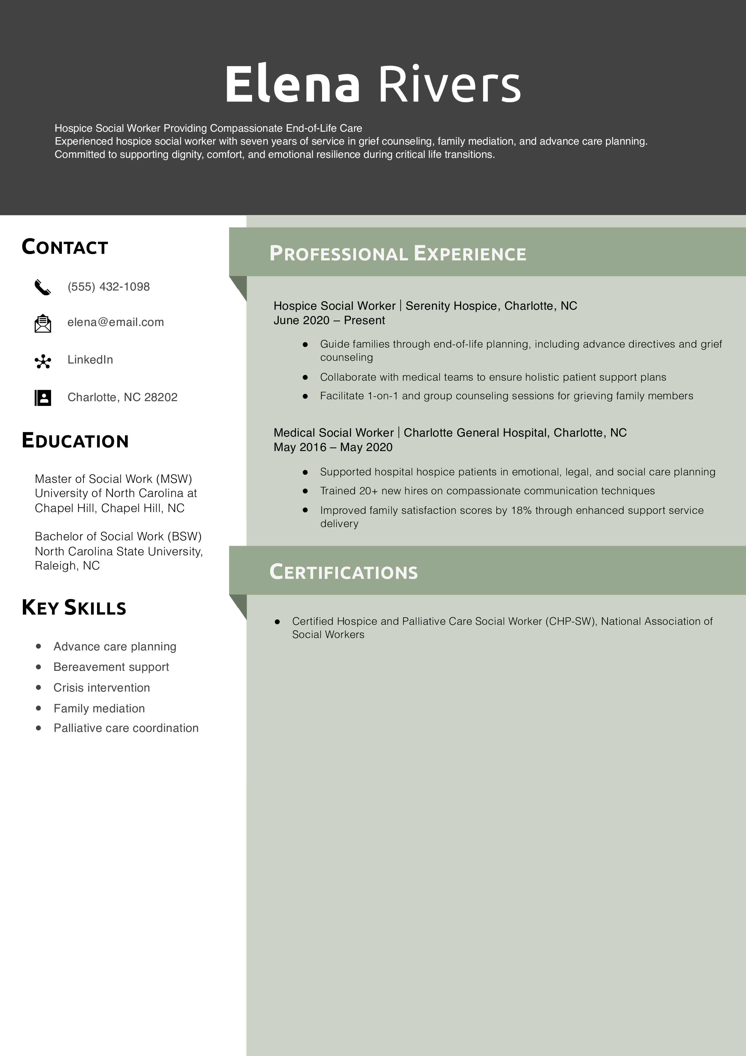 Hospice Social Worker Resume Example