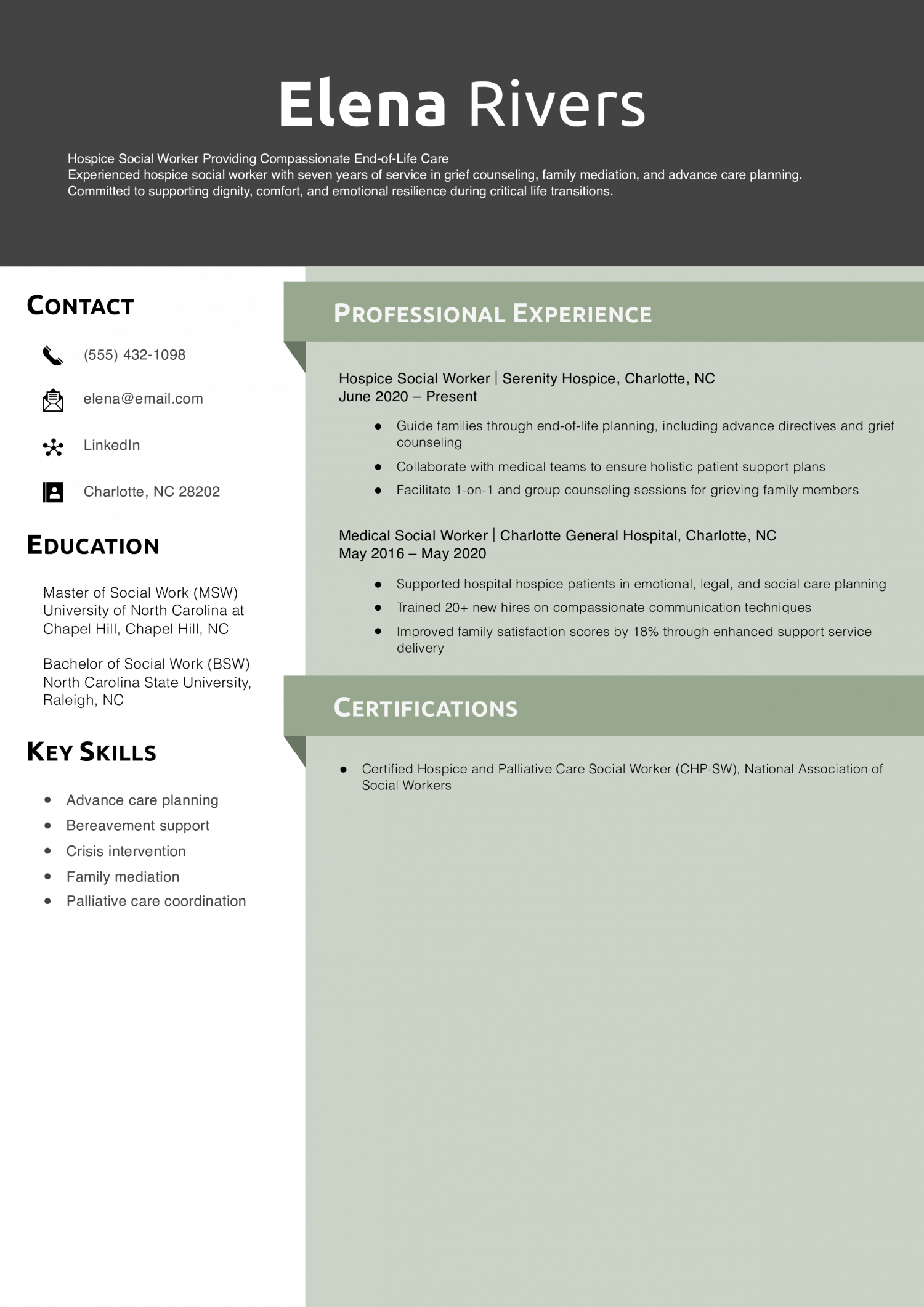 Hospice Social Worker Resume Example