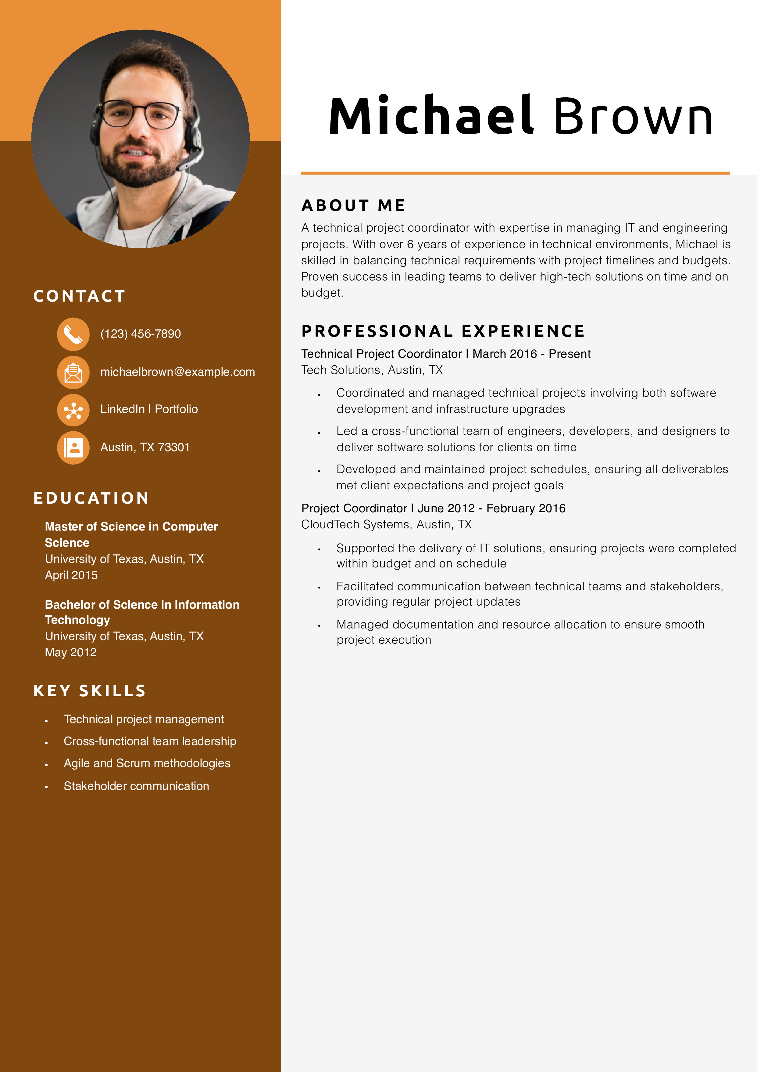 Technical Project Coordinator Resume Example