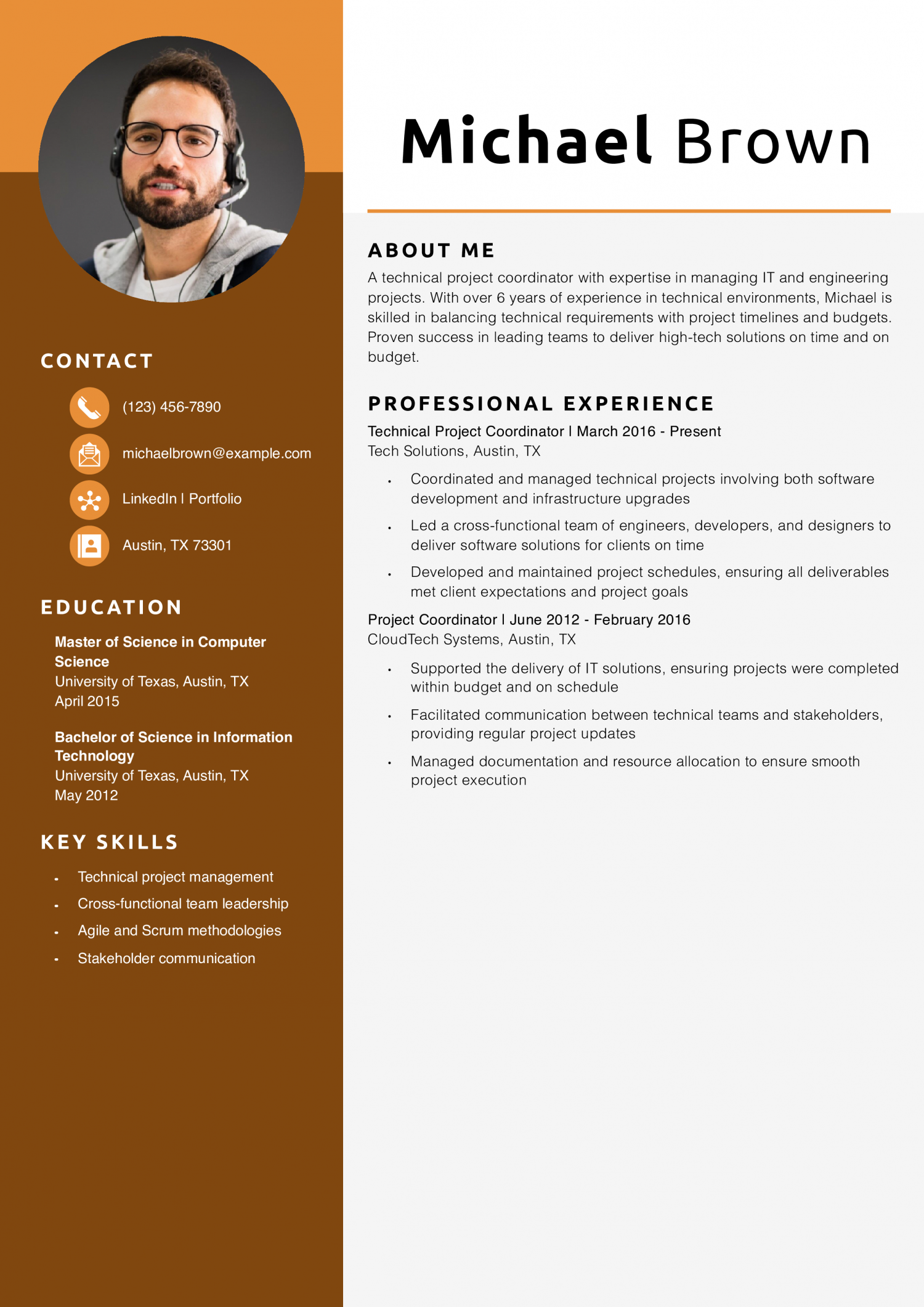 Technical Project Coordinator Resume Example