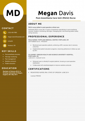 Post-Anesthesia Care Unit (PACU) Nurse Resume