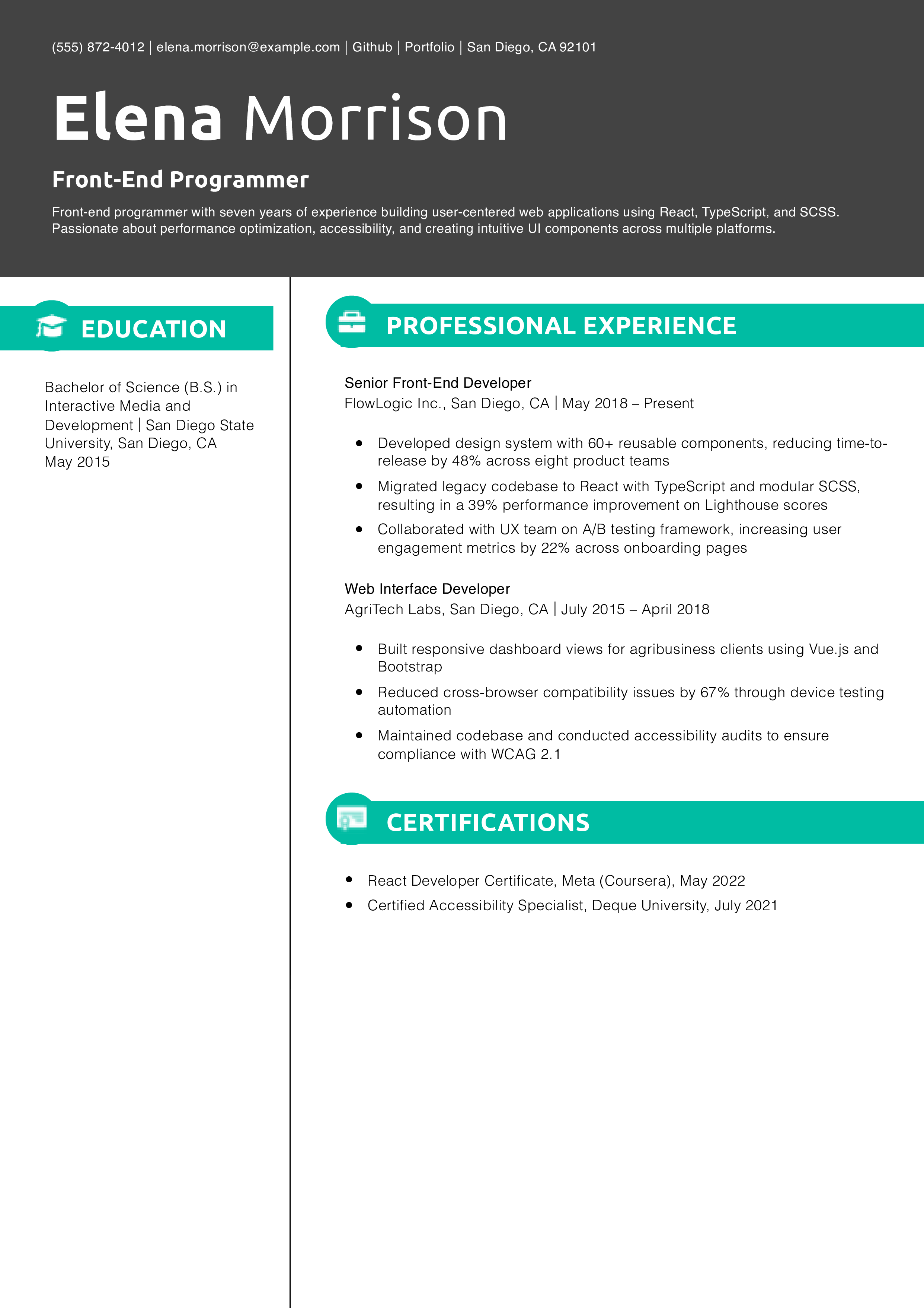 Front-End Programmer Resume Example