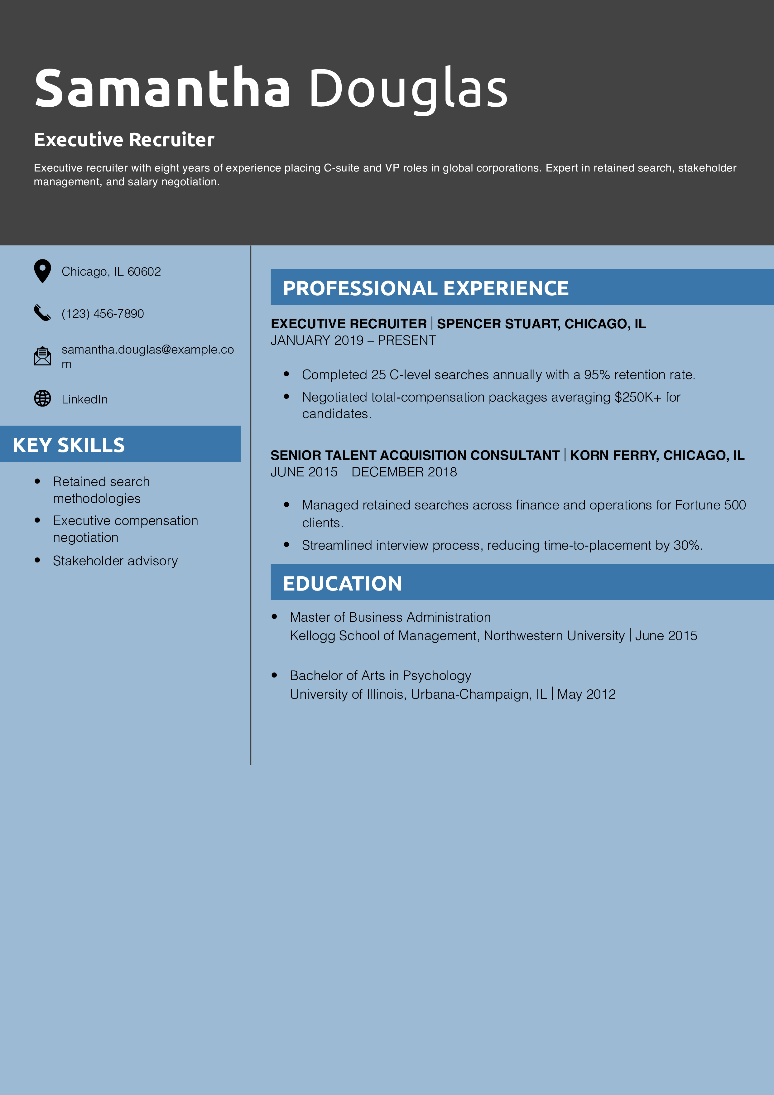 Executive Recruiter Resume Example