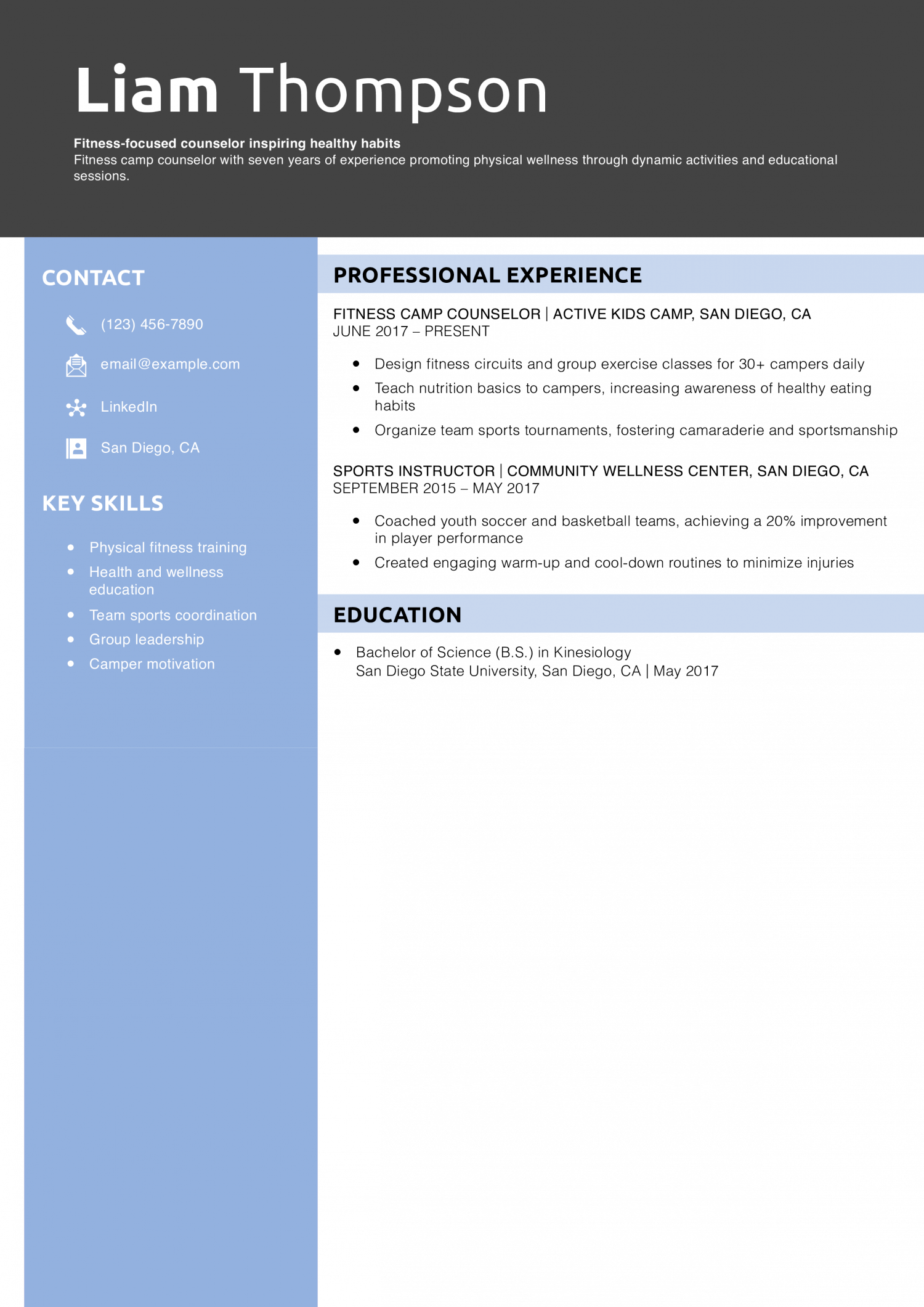 Fitness Camp Counselor Resume