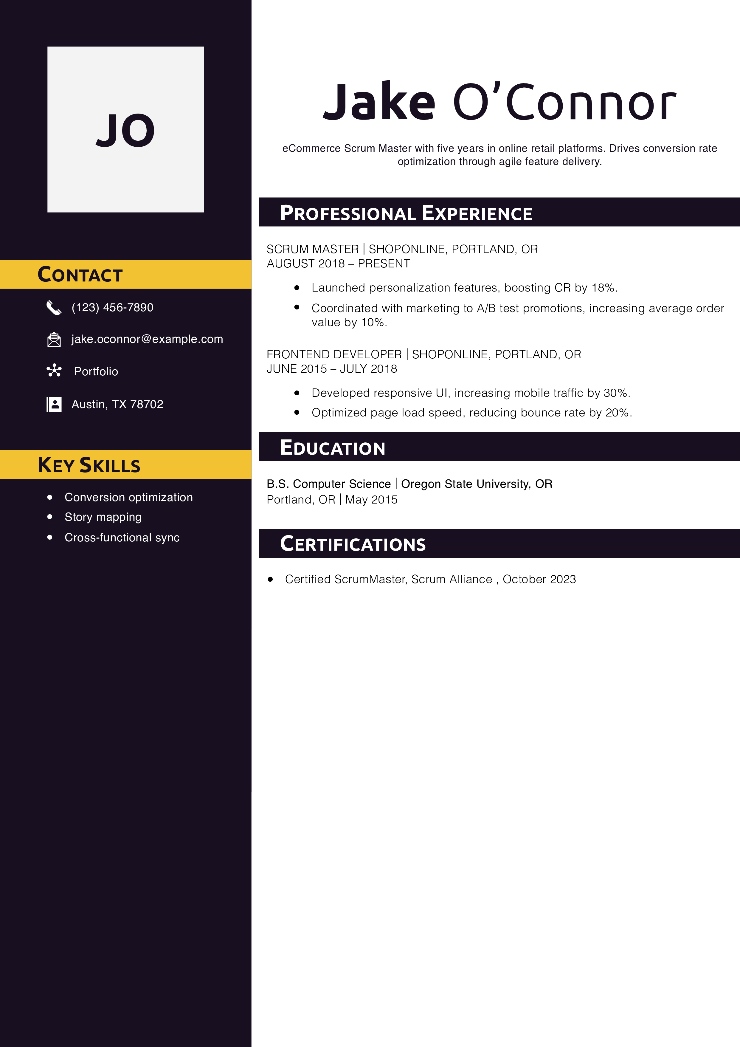 Mobile Scrum Master Resume Example
