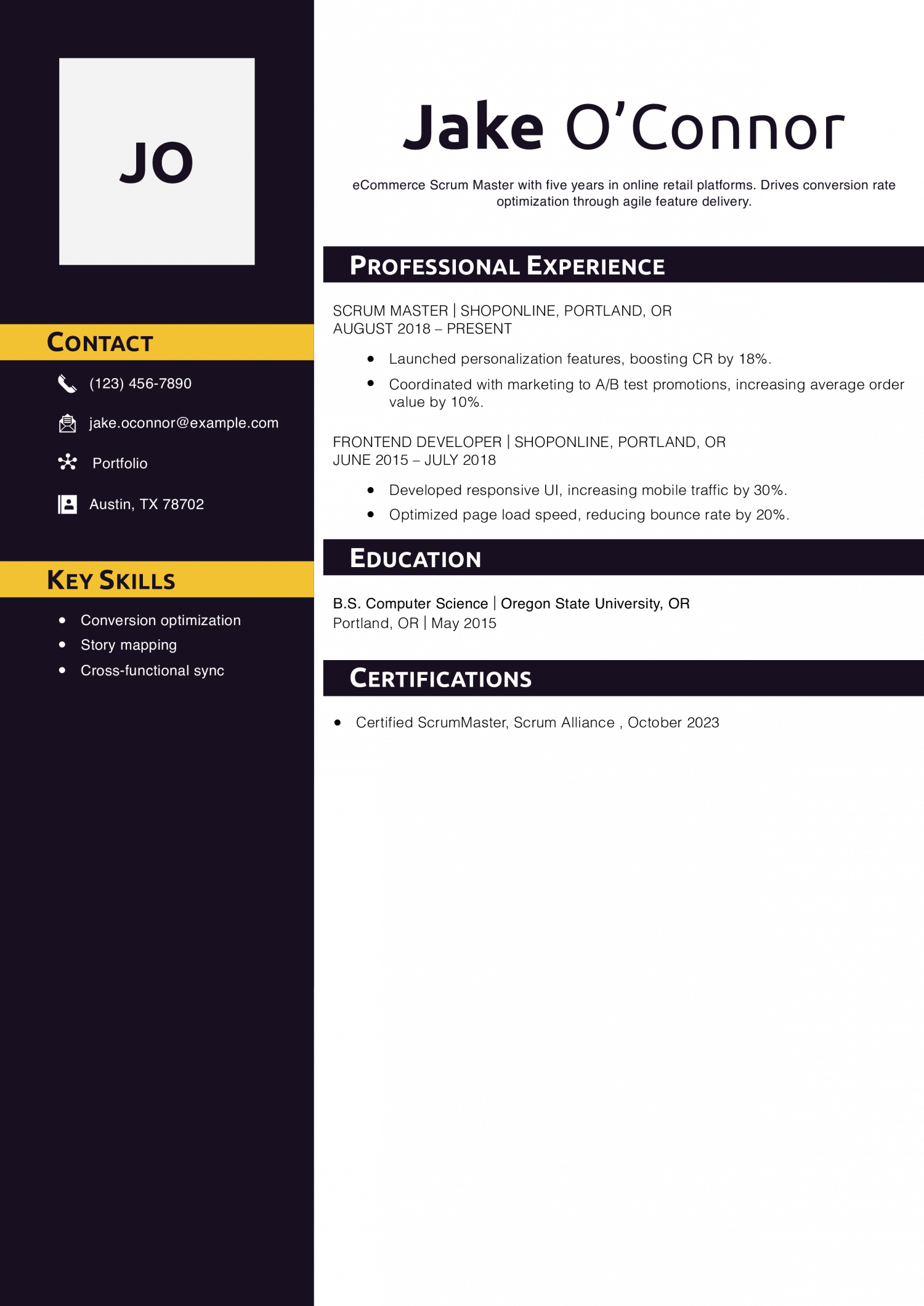 Mobile Scrum Master Resume Example