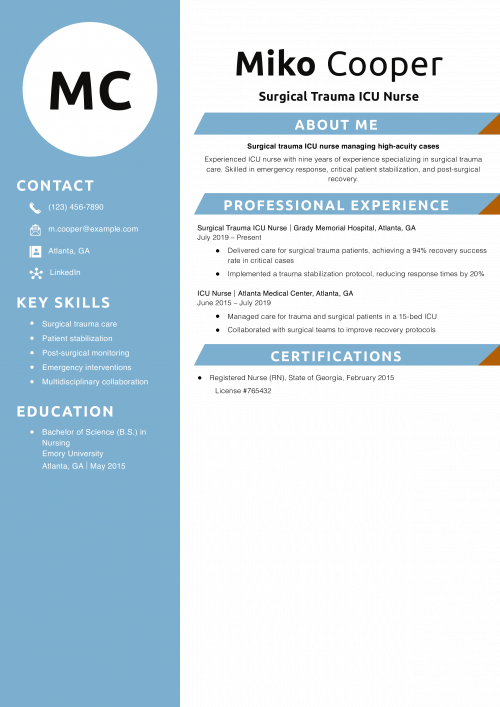 Surgical Trauma ICU Nurse Resume
