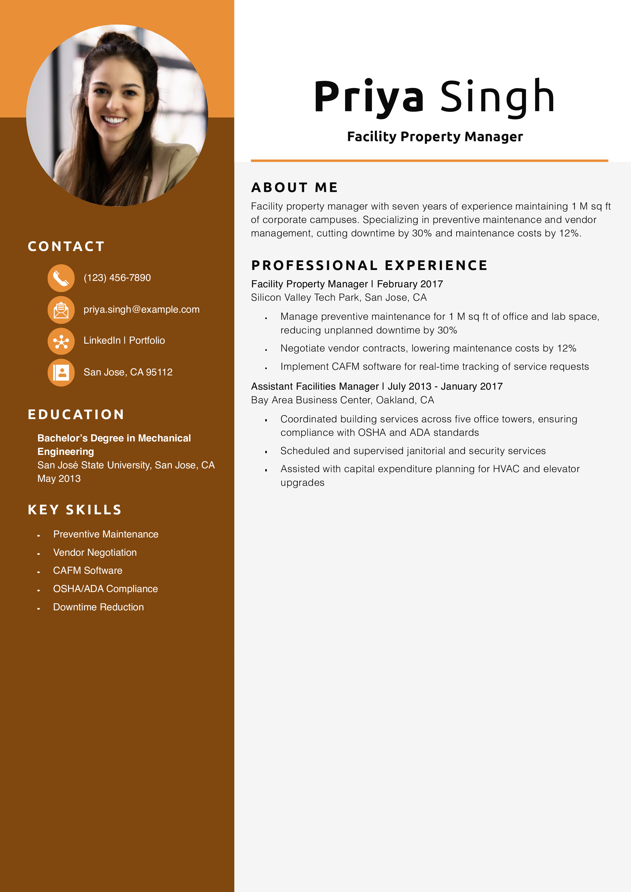 Facility Property Manager Resume Example