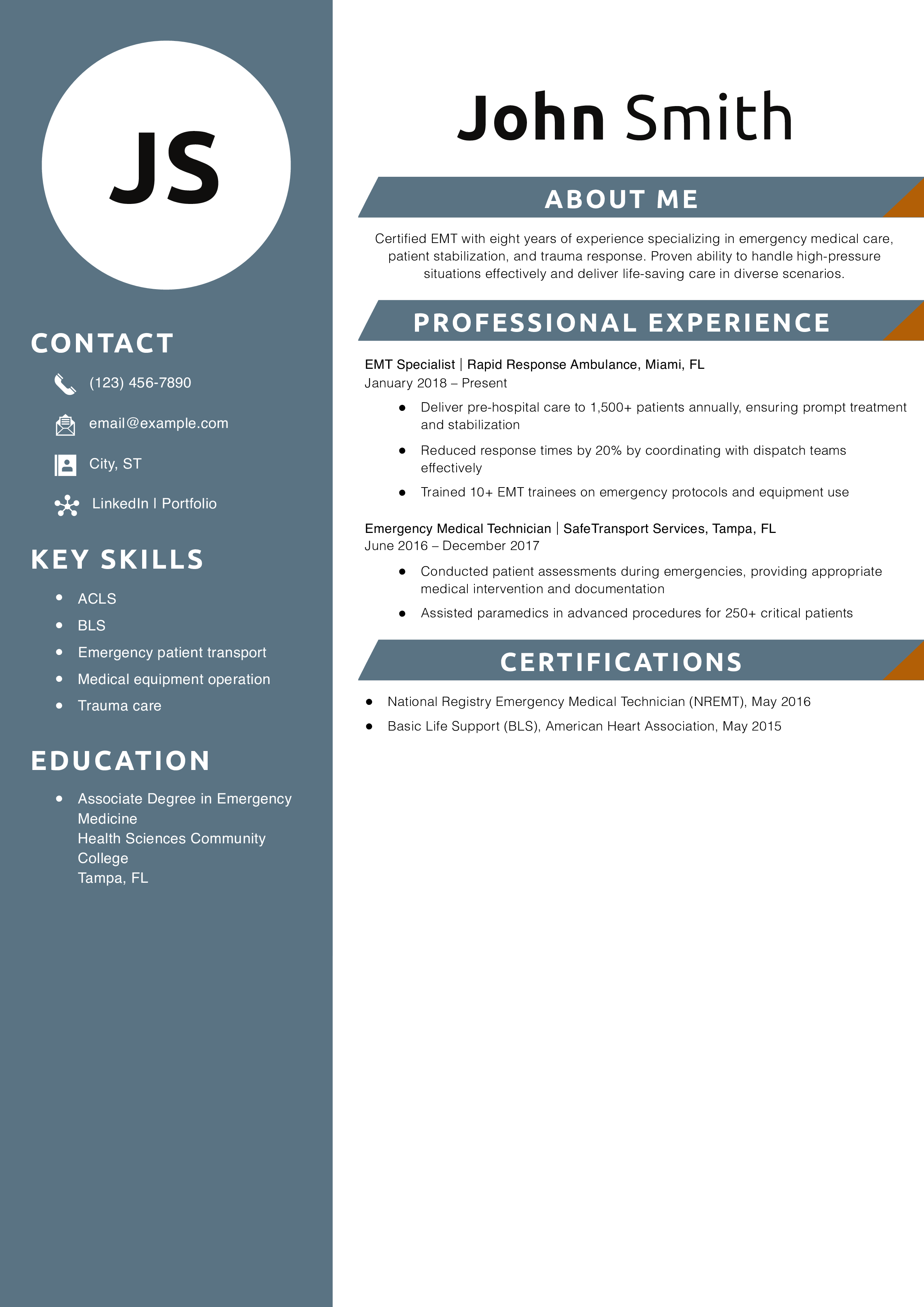 EMT Duties Resume Example