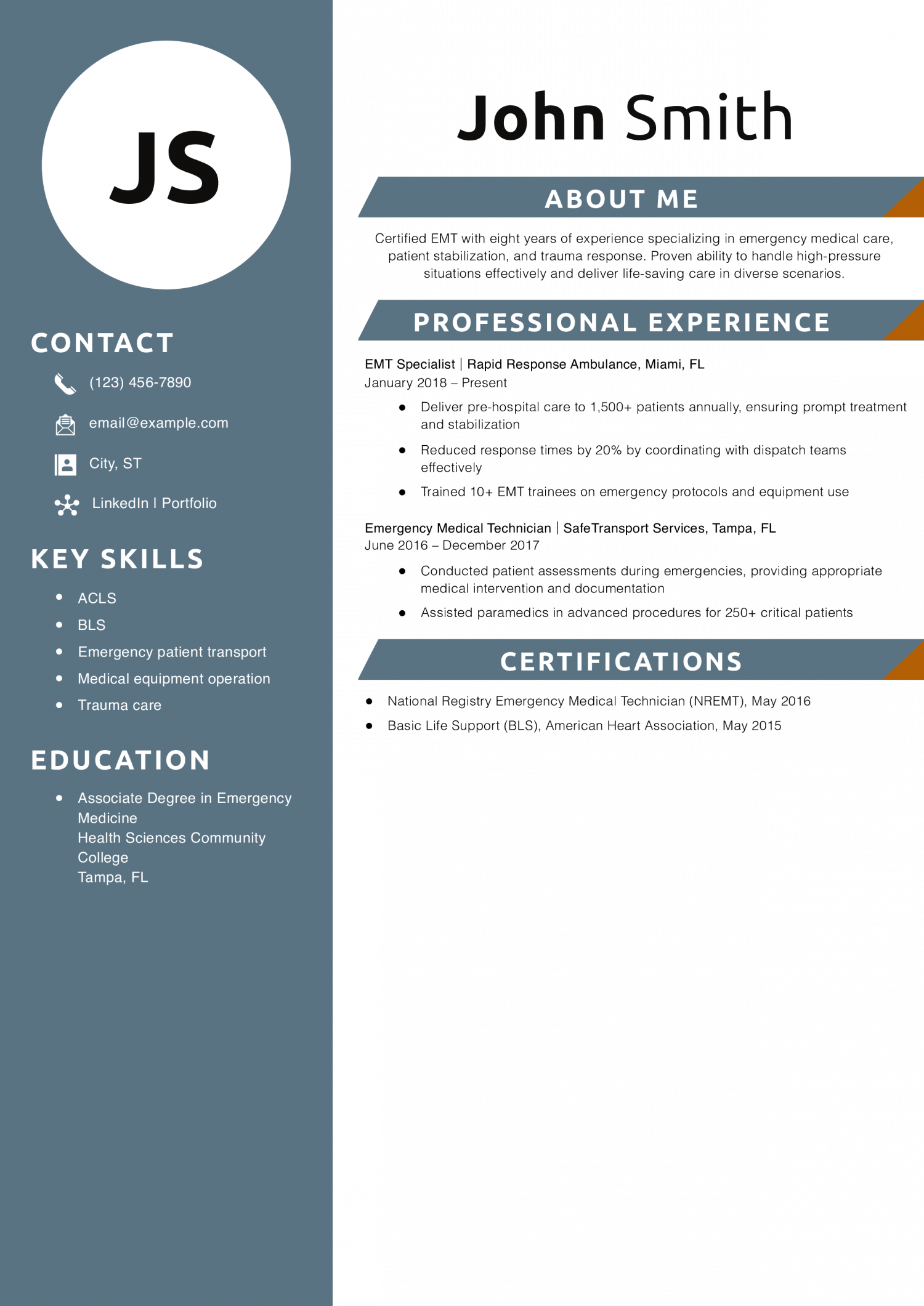 EMT Duties Resume Example