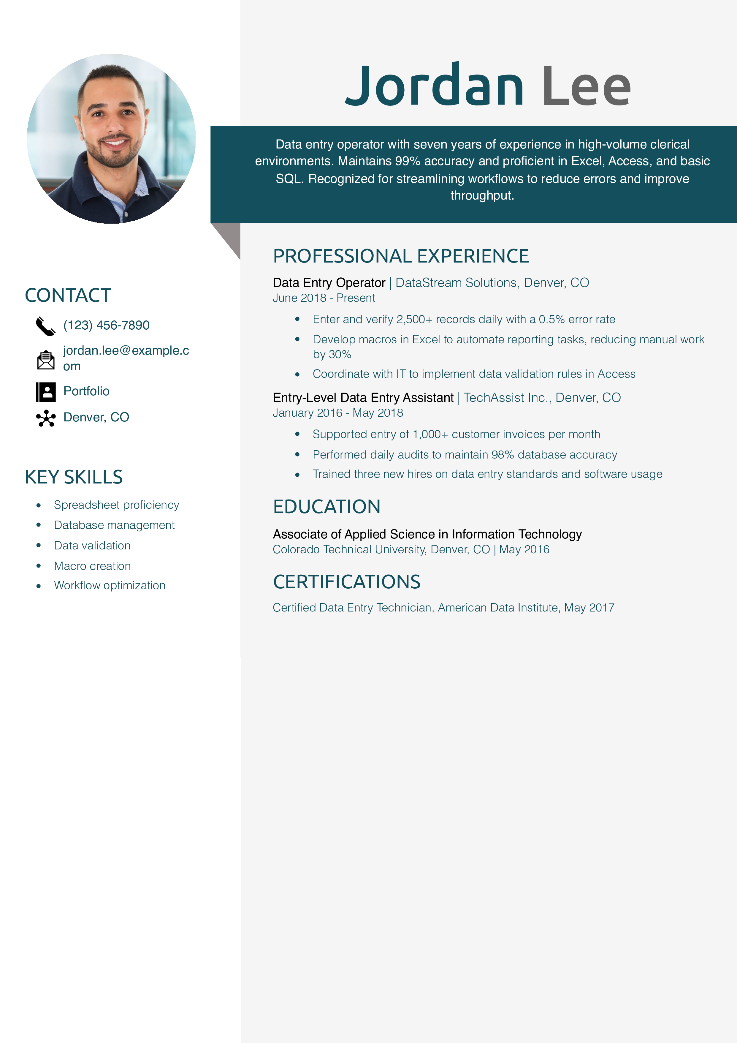Data Entry Operator Resume Example