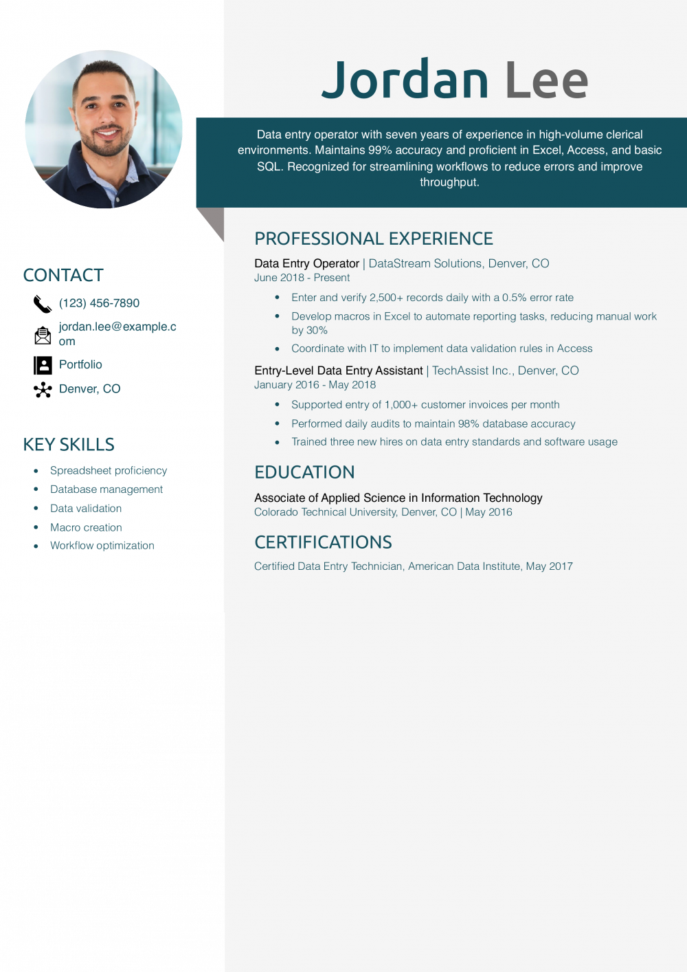 Data Entry Operator Resume Example