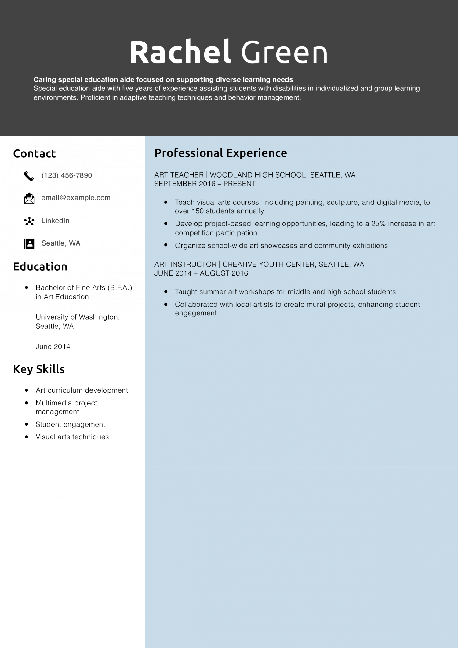 Art teacher resume example