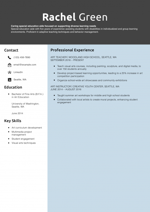 Art teacher resume example