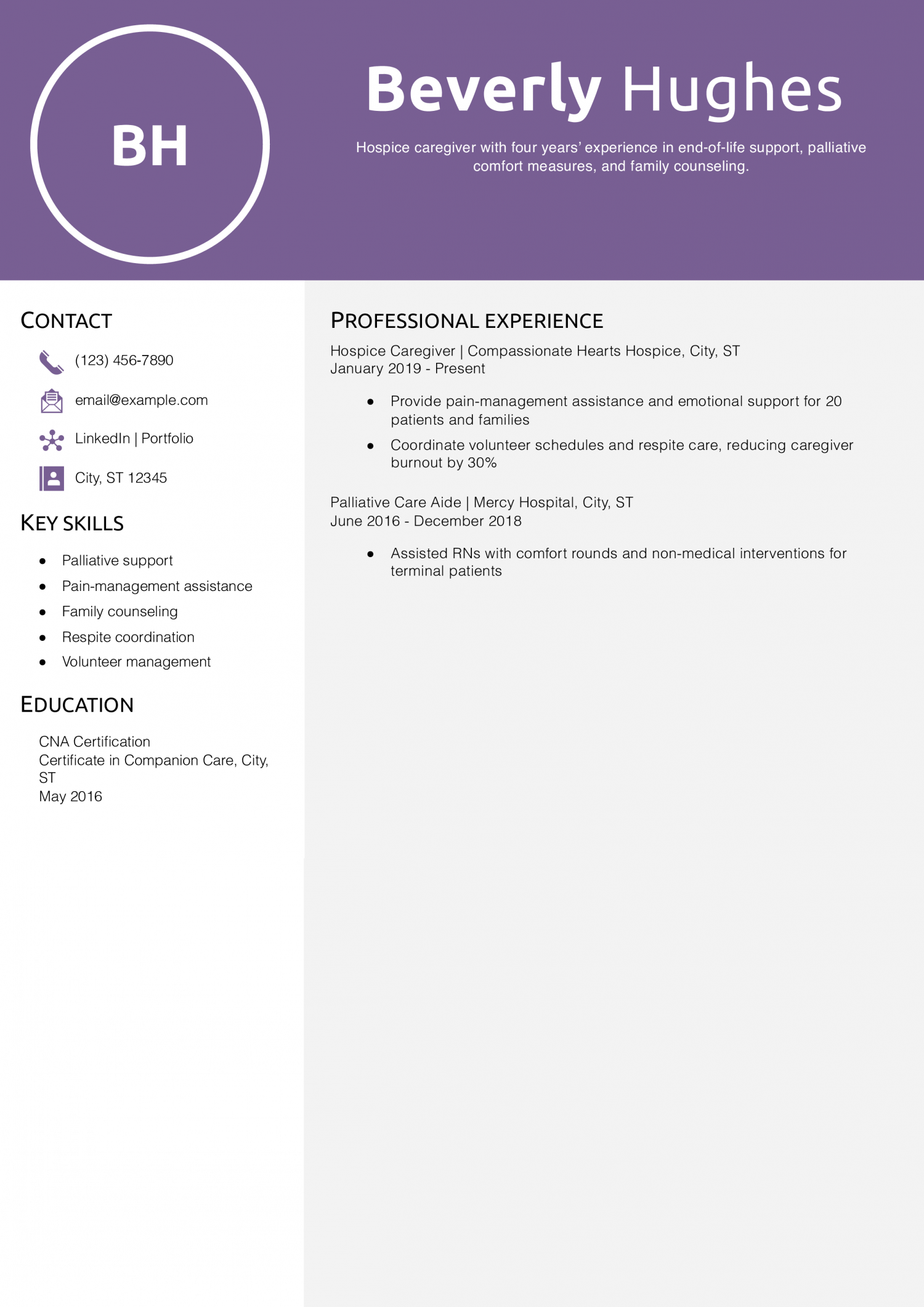 Hospice Caregiver Resume Example