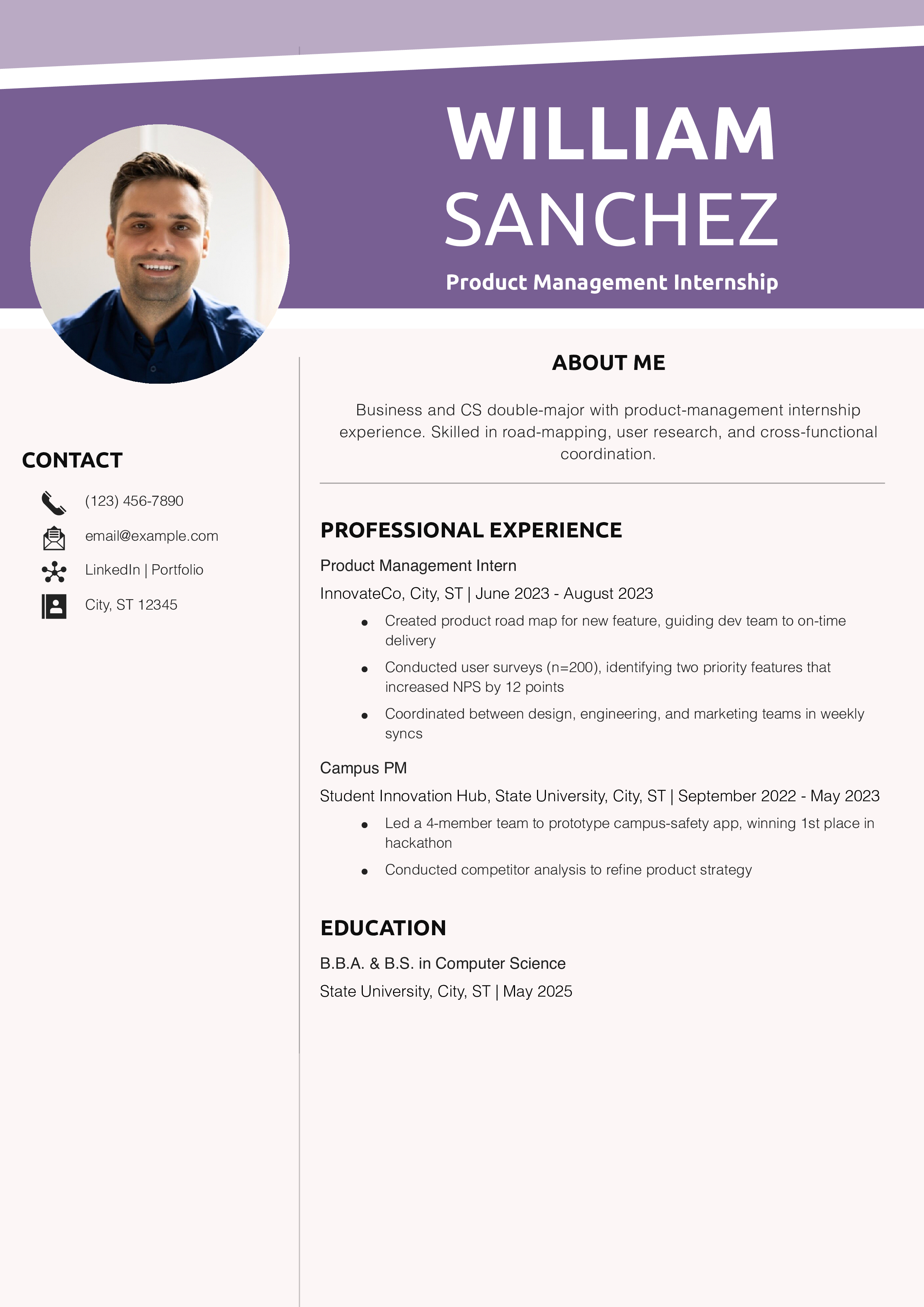 Product Management Internship Resume Example
