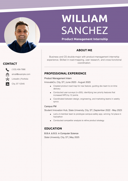 Product Management Internship Resume Example